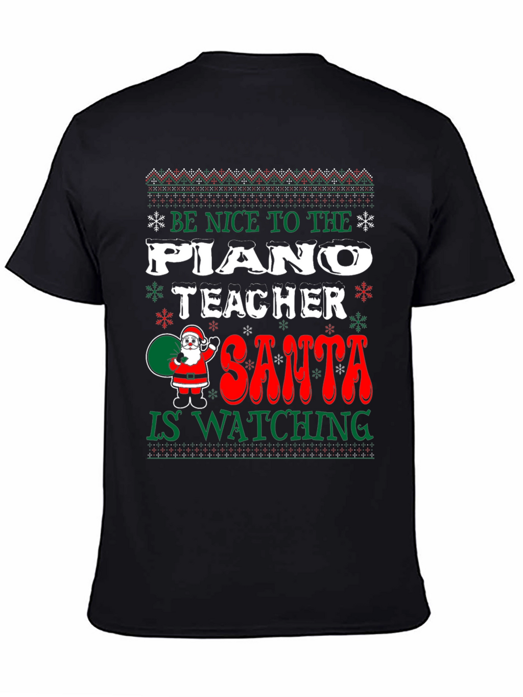 Funny Christmas Piano Teacher Santa Watching T-Shirt