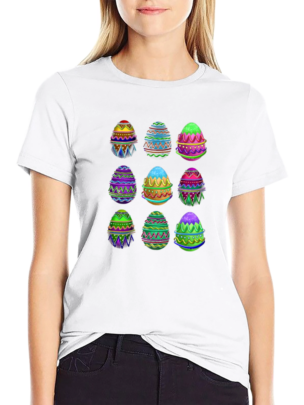 Easter Egg Pattern Black T-Shirt