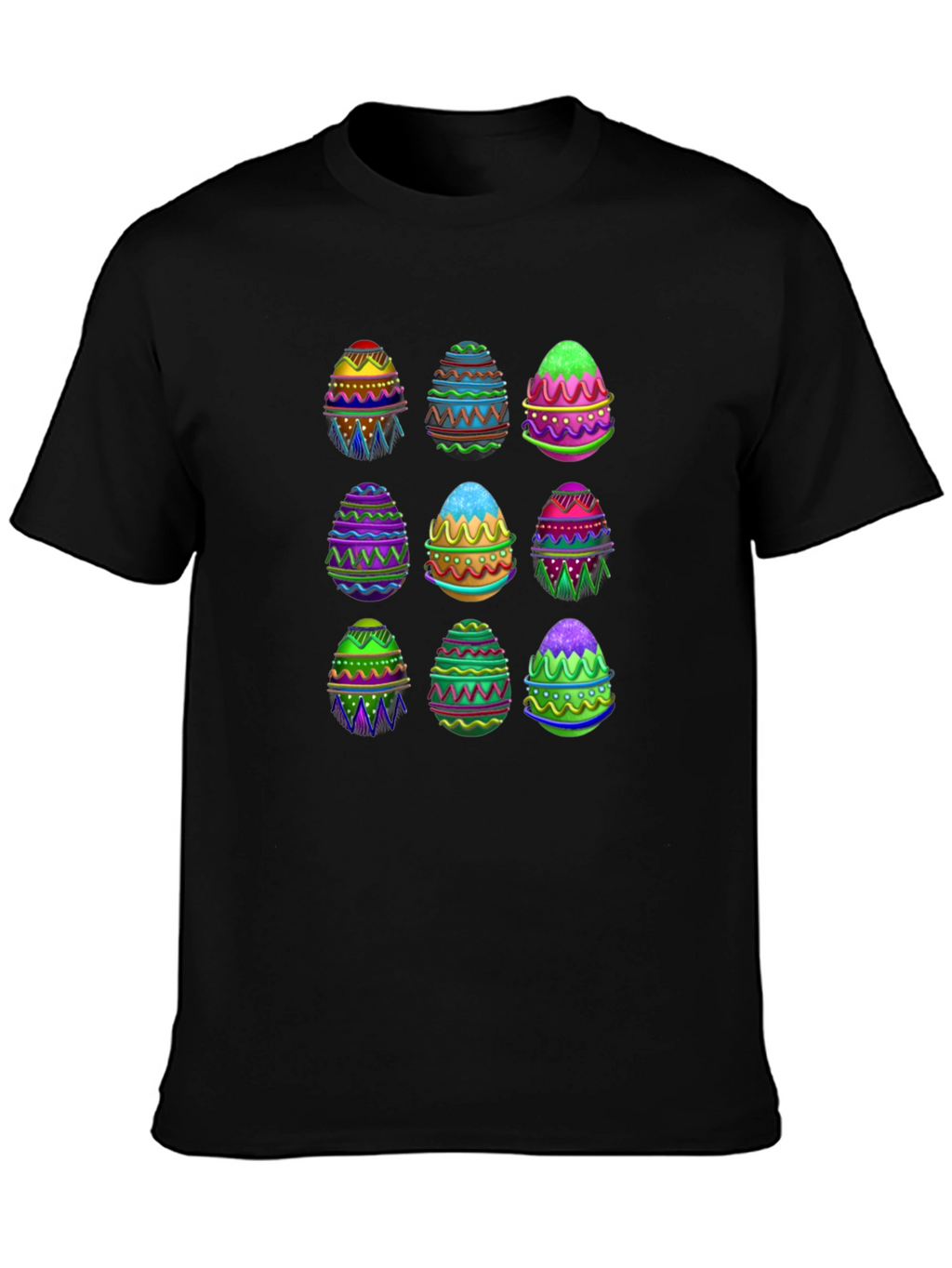 Easter Egg Pattern Black T-Shirt