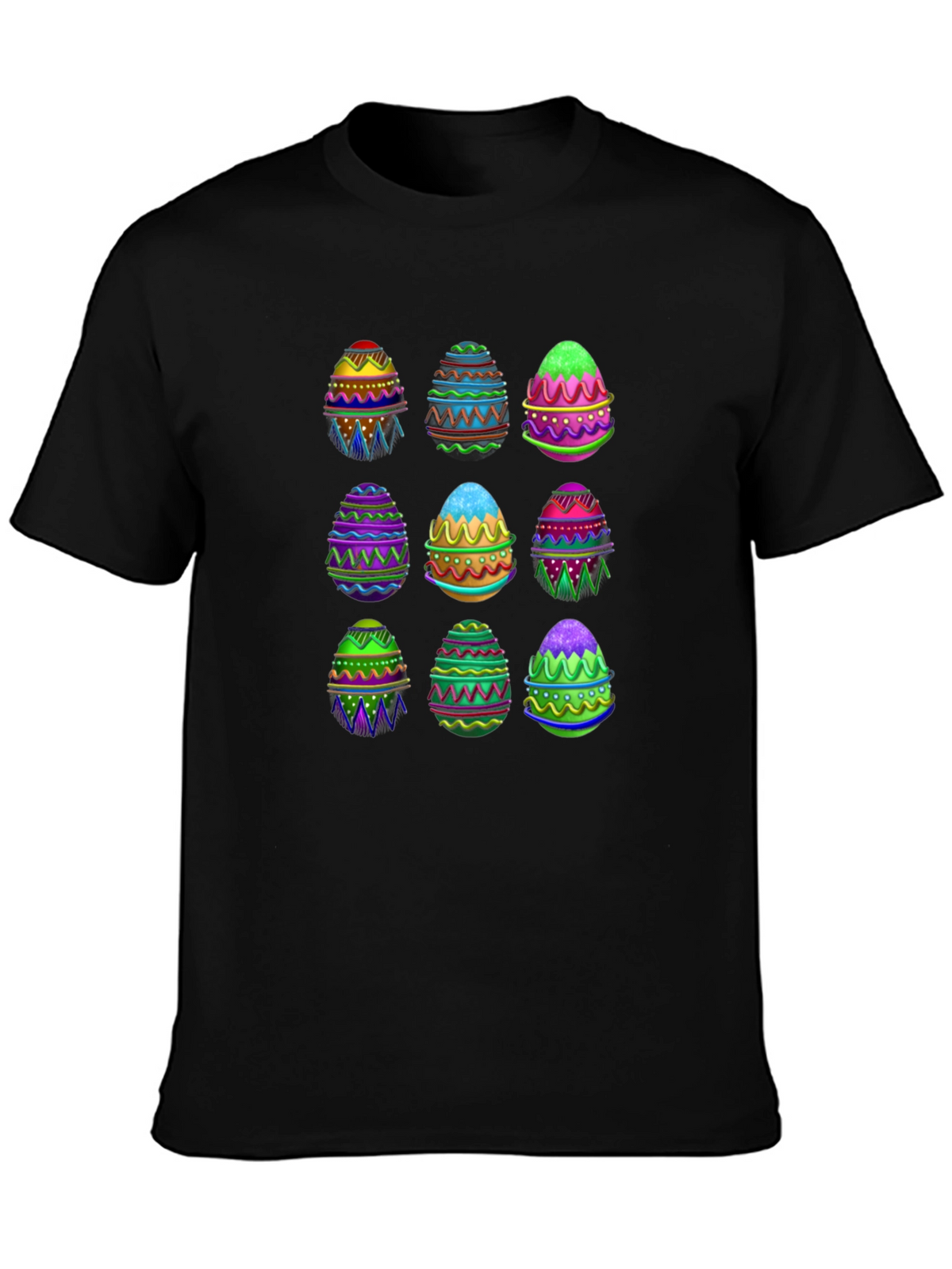 Easter Egg Pattern Black T-Shirt