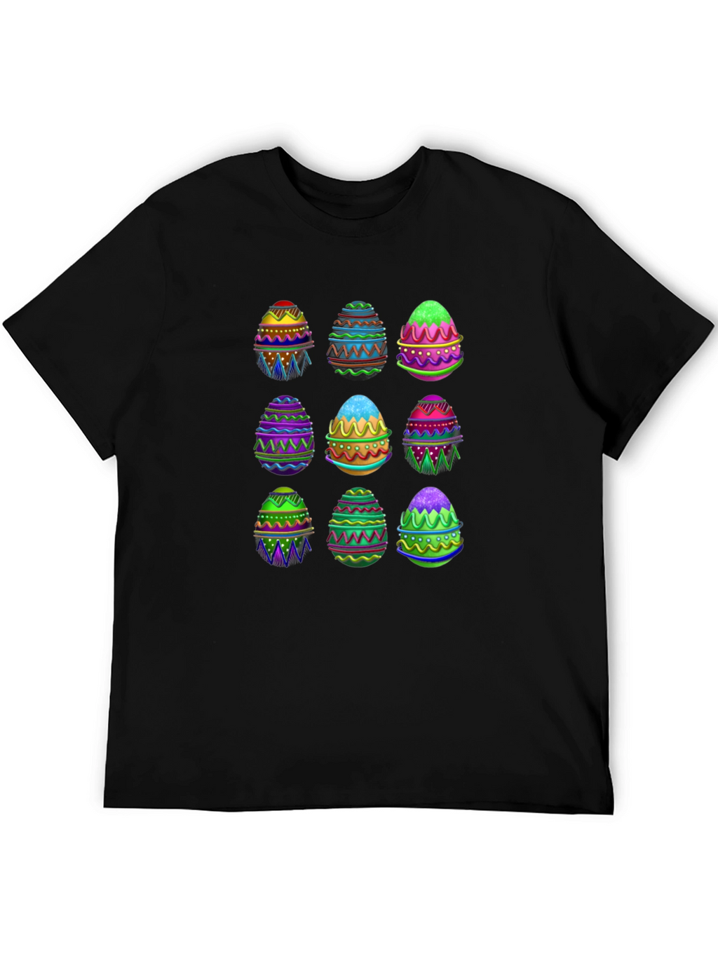 Easter Egg Pattern Black T-Shirt