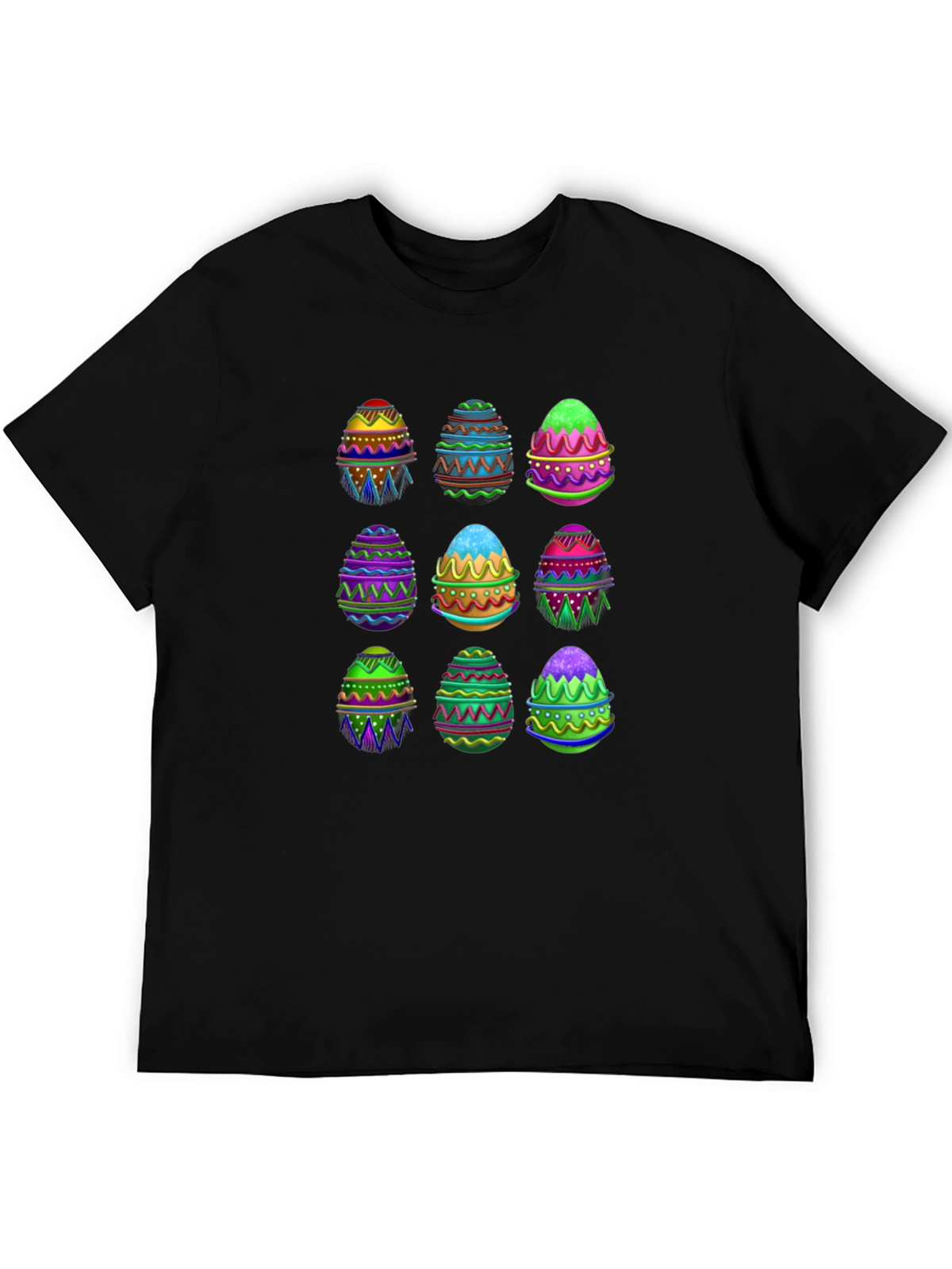 Easter Egg Pattern Black T-Shirt