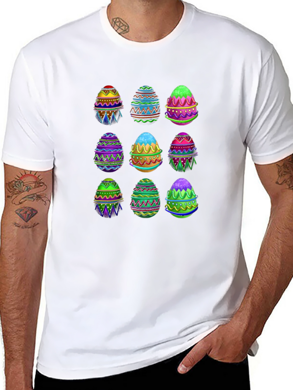 Easter Egg Pattern Black T-Shirt