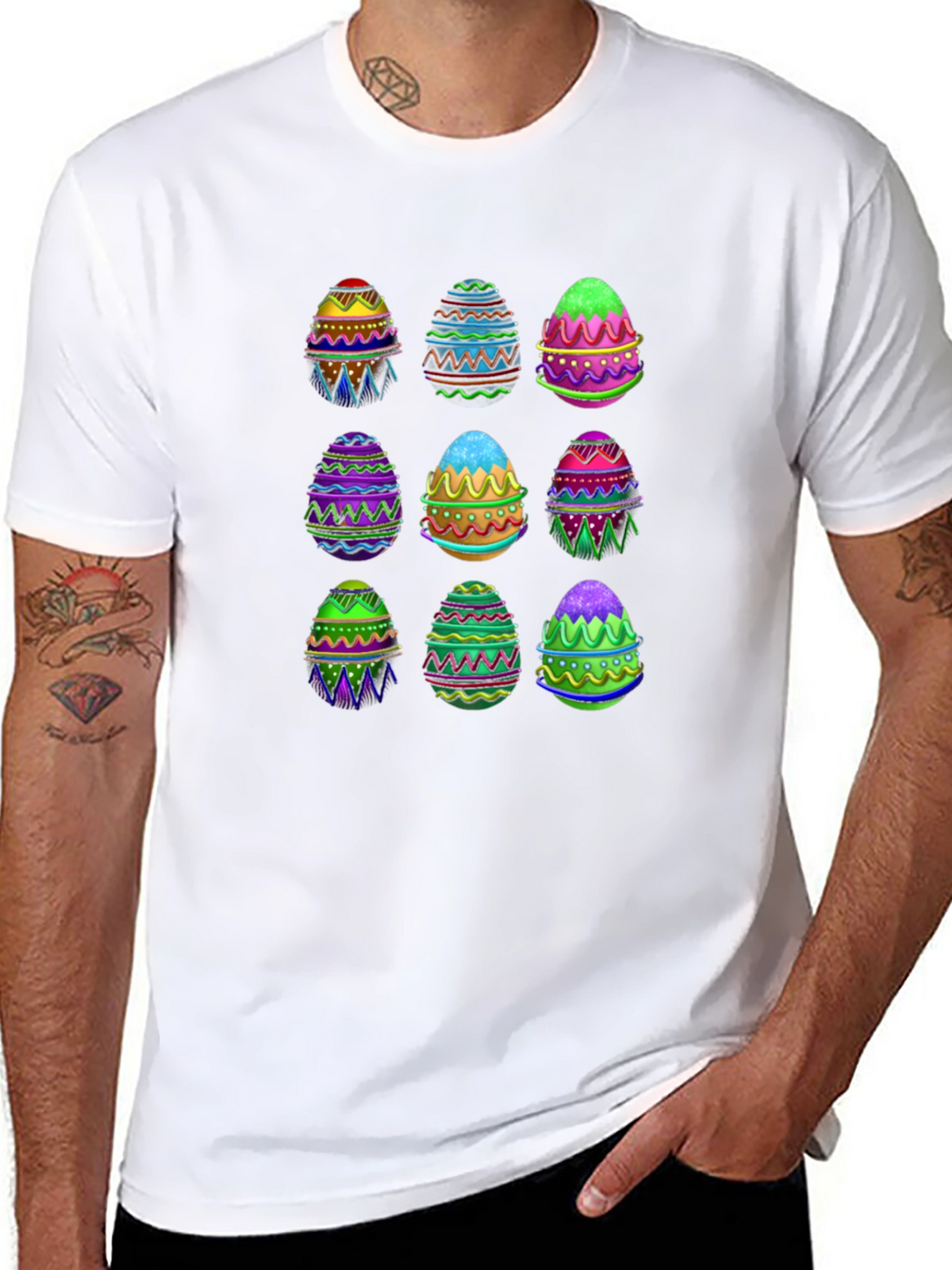 Easter Egg Pattern Black T-Shirt