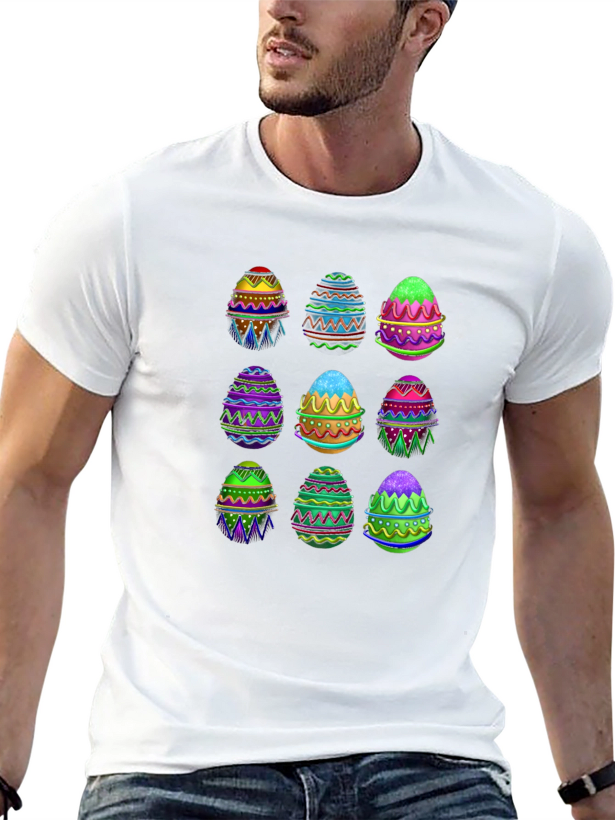 Easter Egg Pattern Black T-Shirt