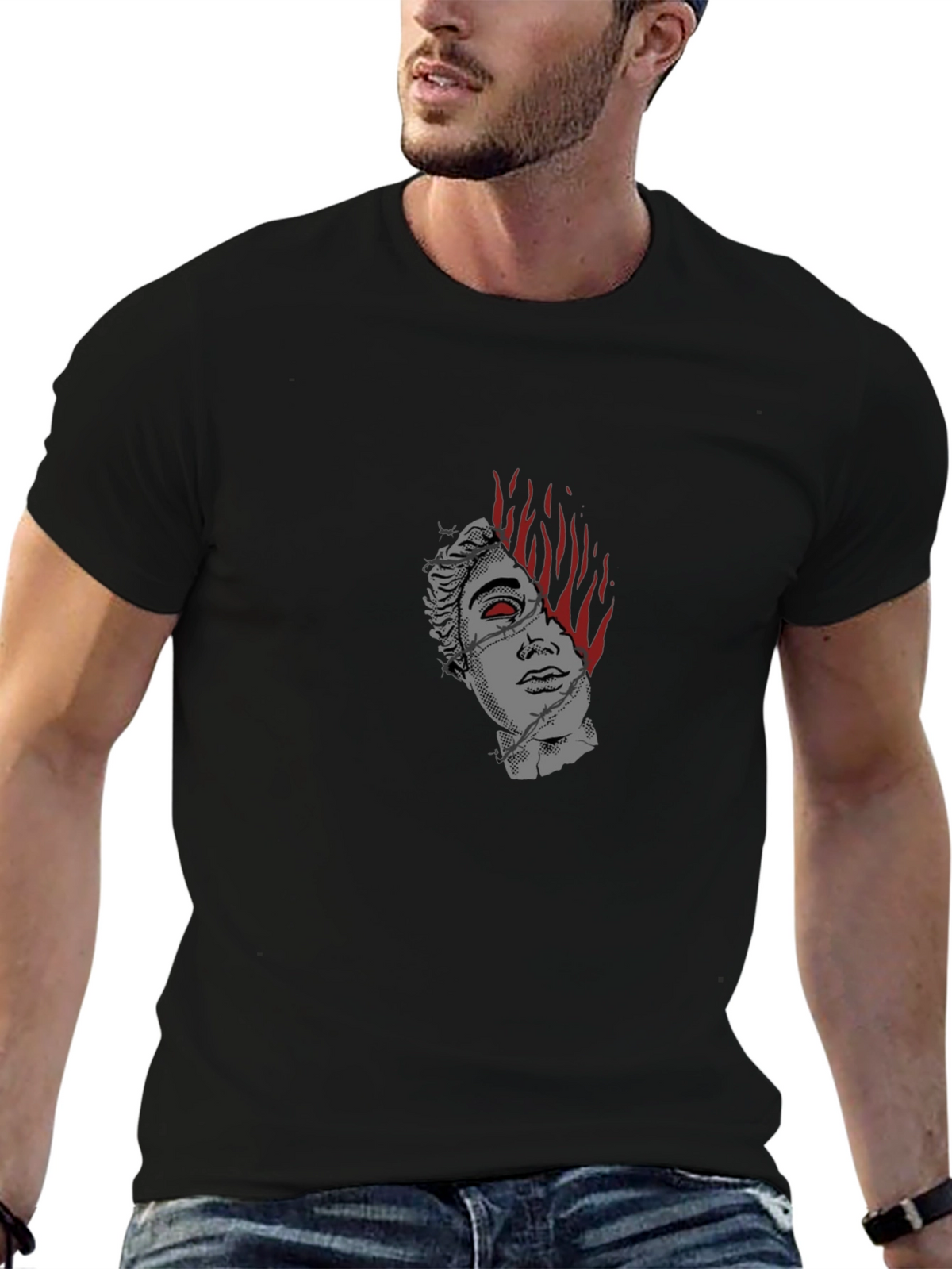 Burning Statue Graphic Tee - Modern Streetwear