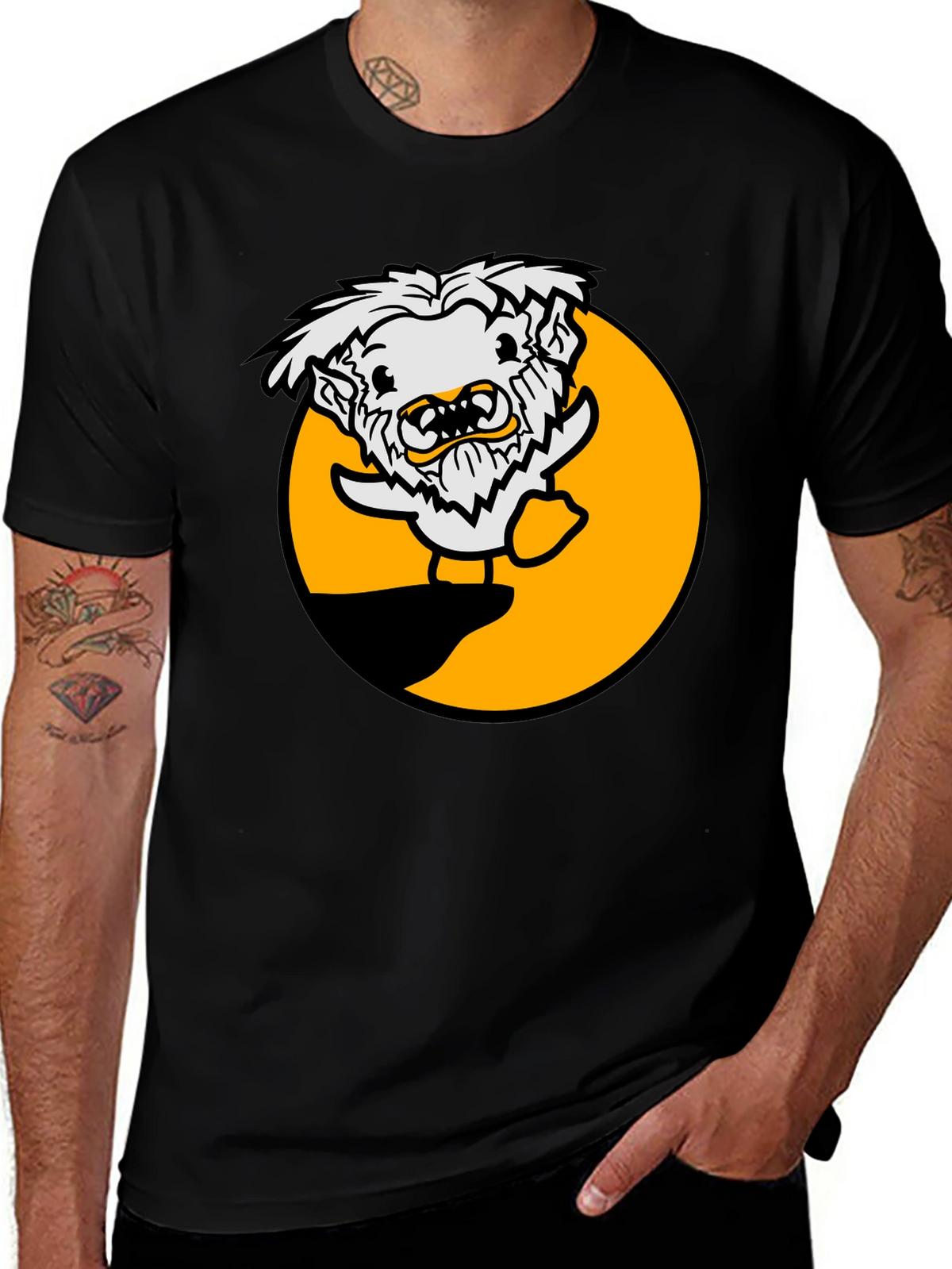 Funny Cartoon Monster Black T-Shirt