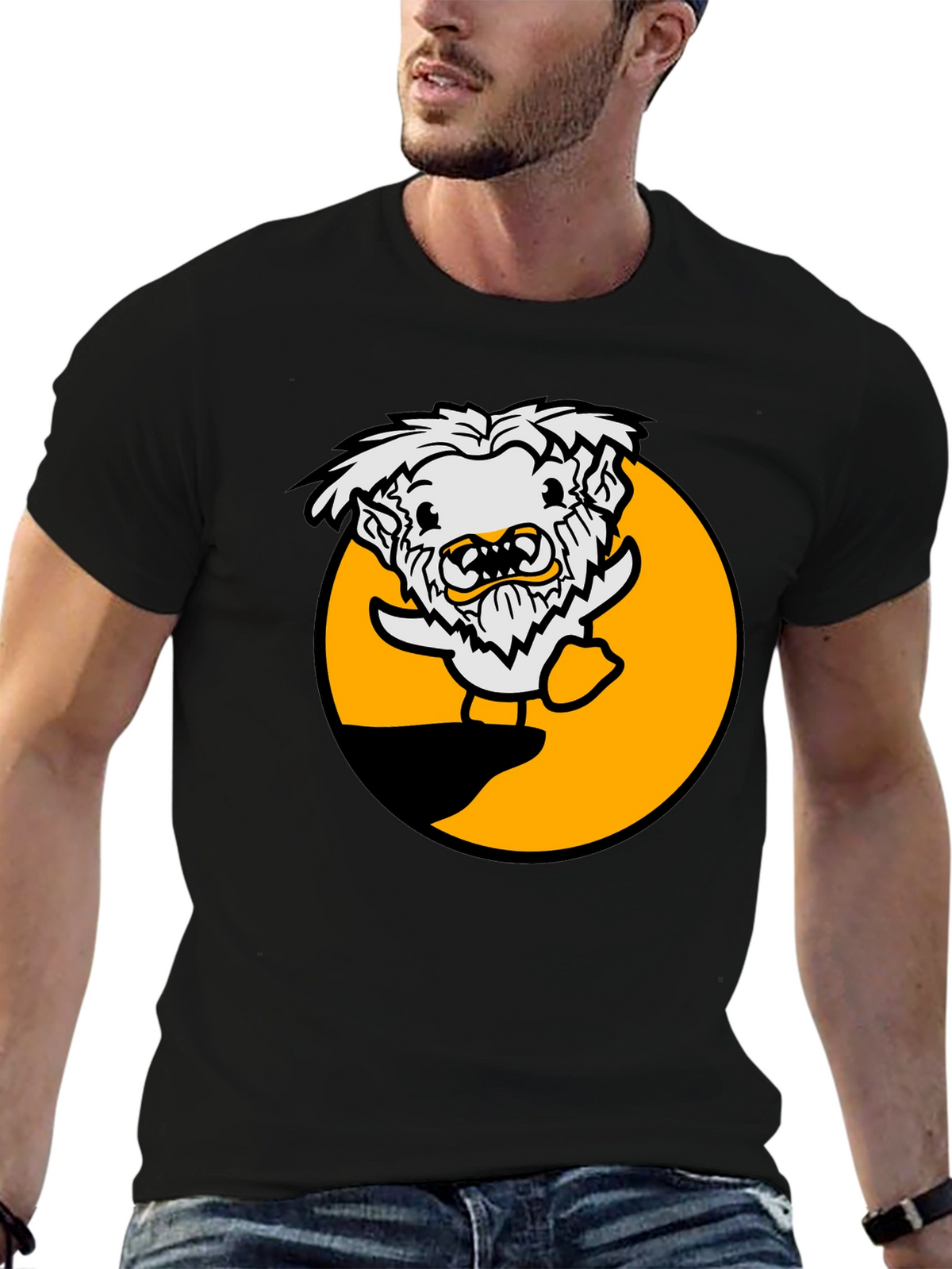 Funny Cartoon Monster Black T-Shirt