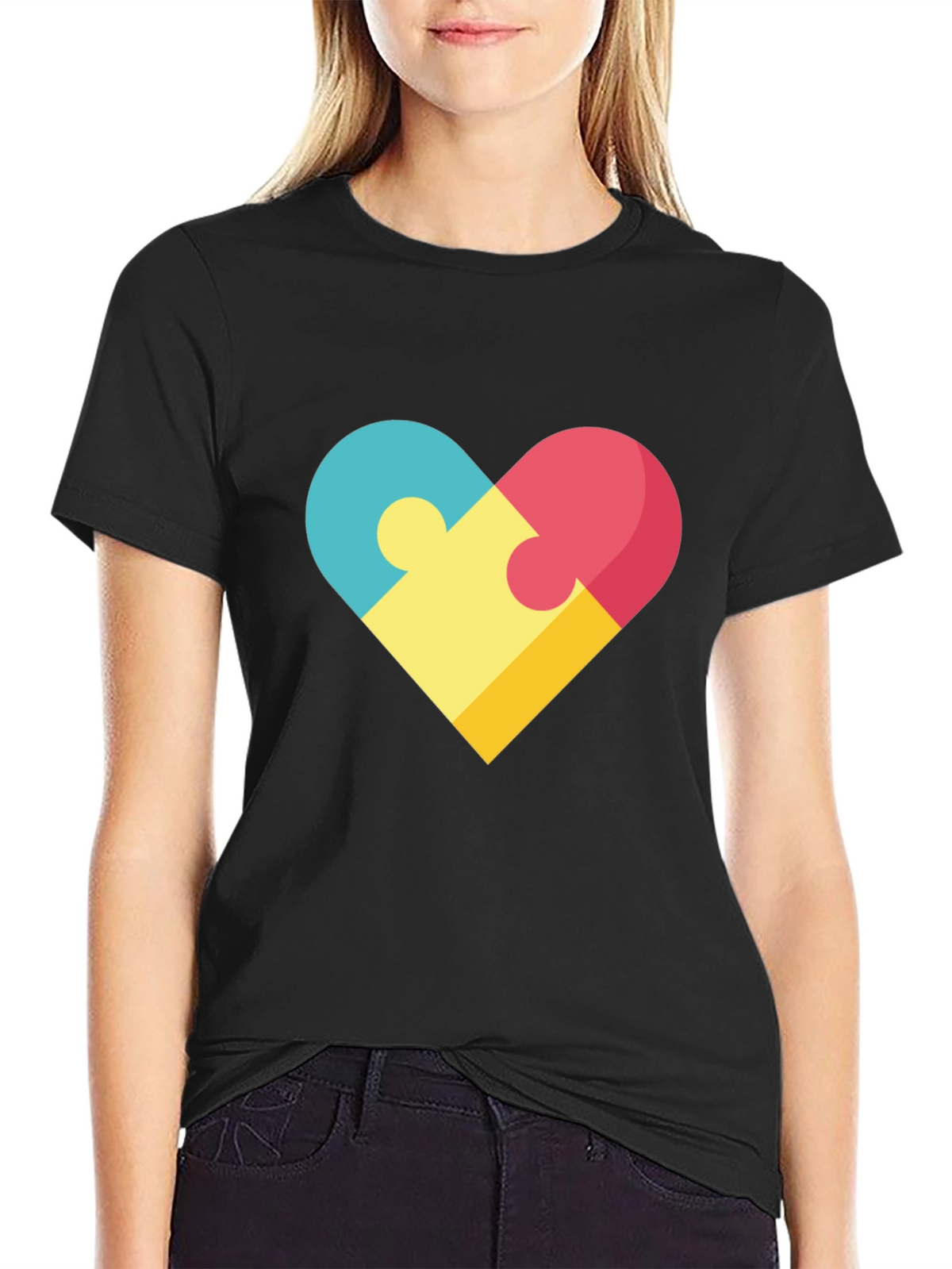 Puzzle Heart Graphic Tee - Stylish Casual Wear