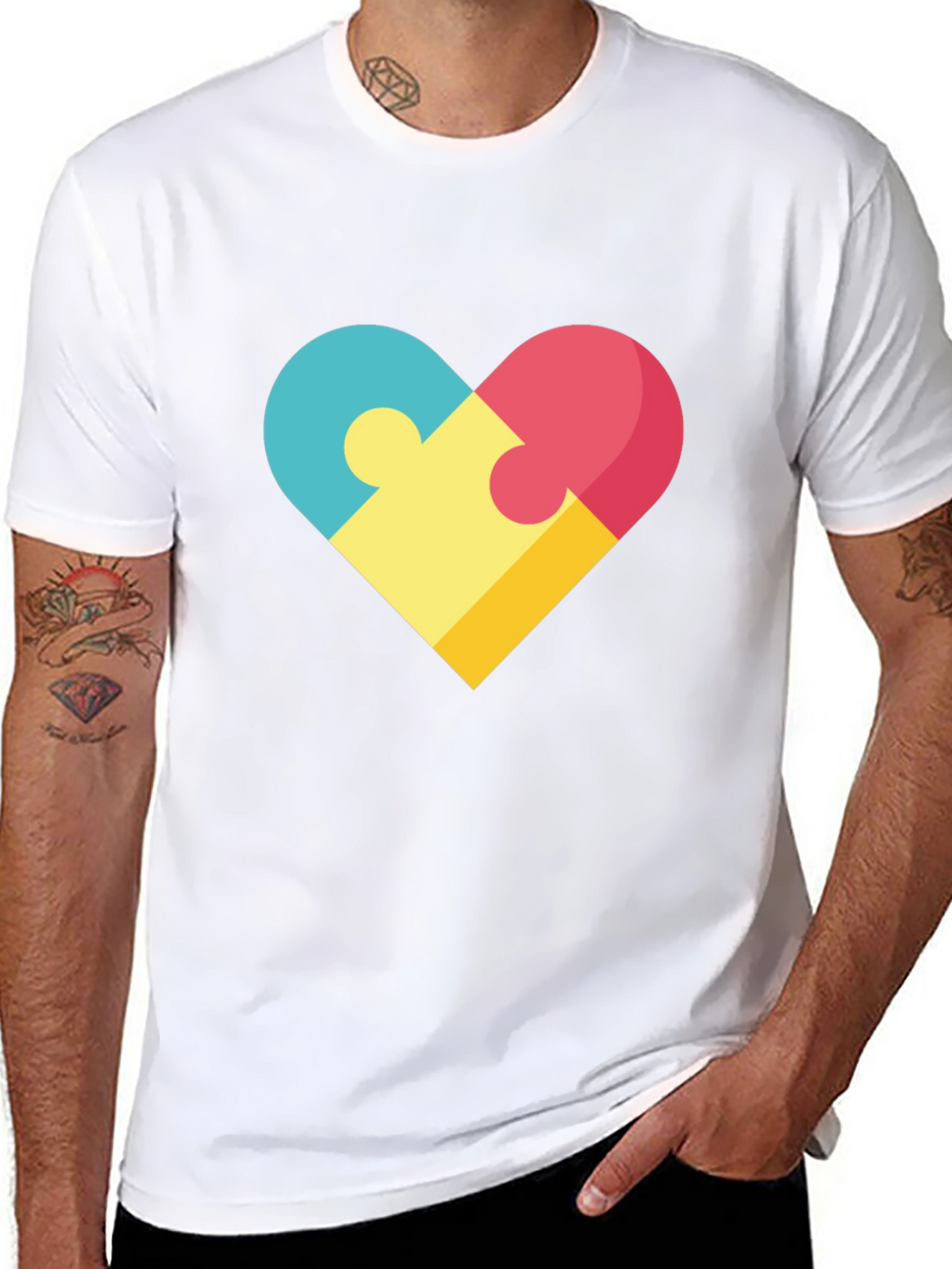 Puzzle Heart Graphic Tee - Stylish Casual Wear