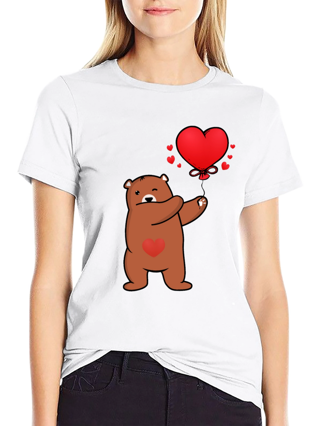 Bear with Heart Balloon Graphic Tee - Black