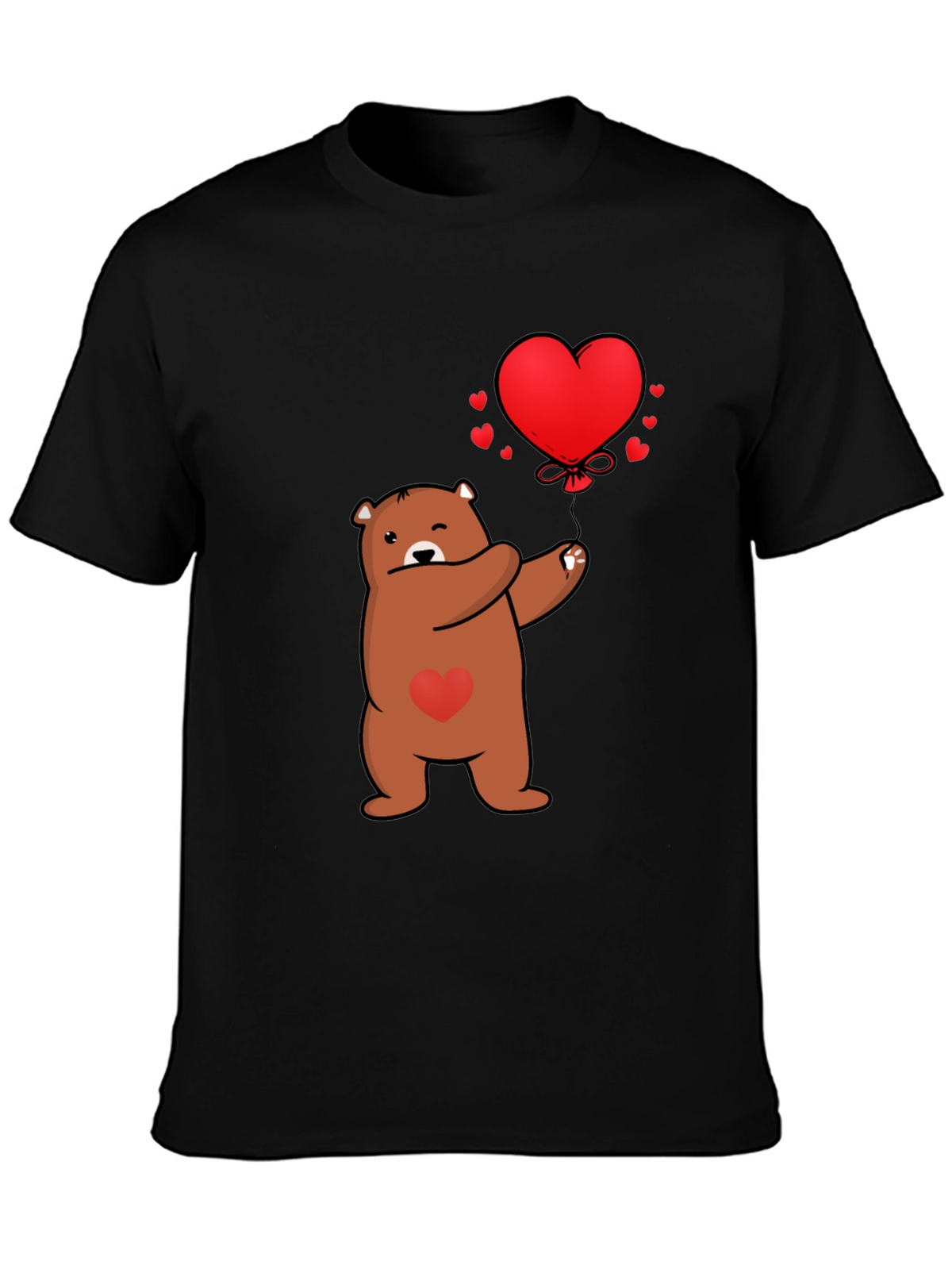 Bear with Heart Balloon Graphic Tee - Black