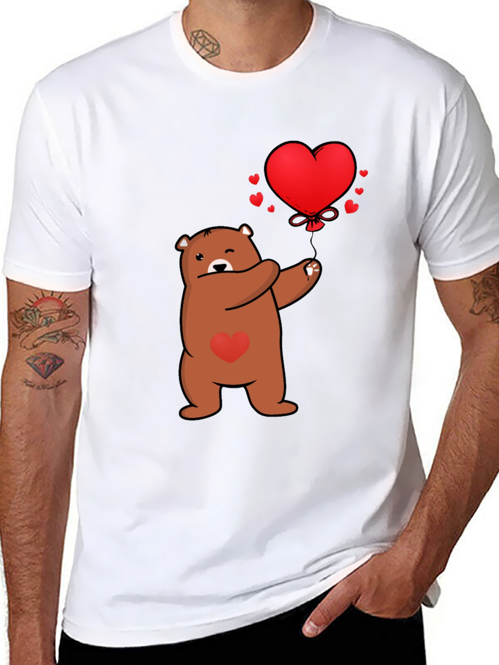 Bear with Heart Balloon Graphic Tee - Black