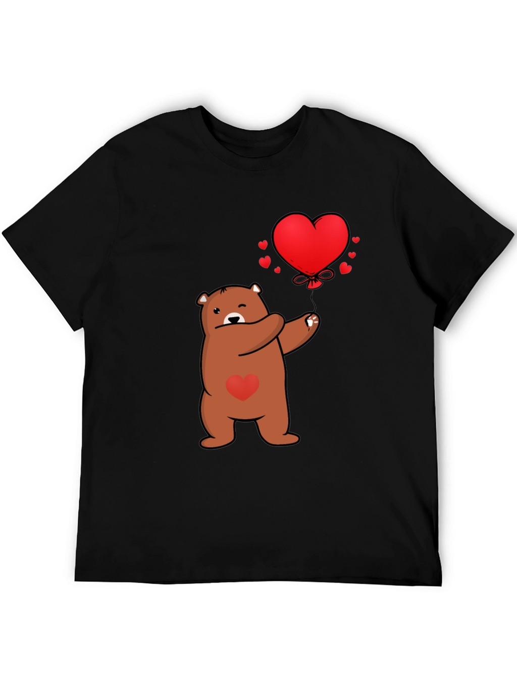 Bear with Heart Balloon Graphic Tee - Black