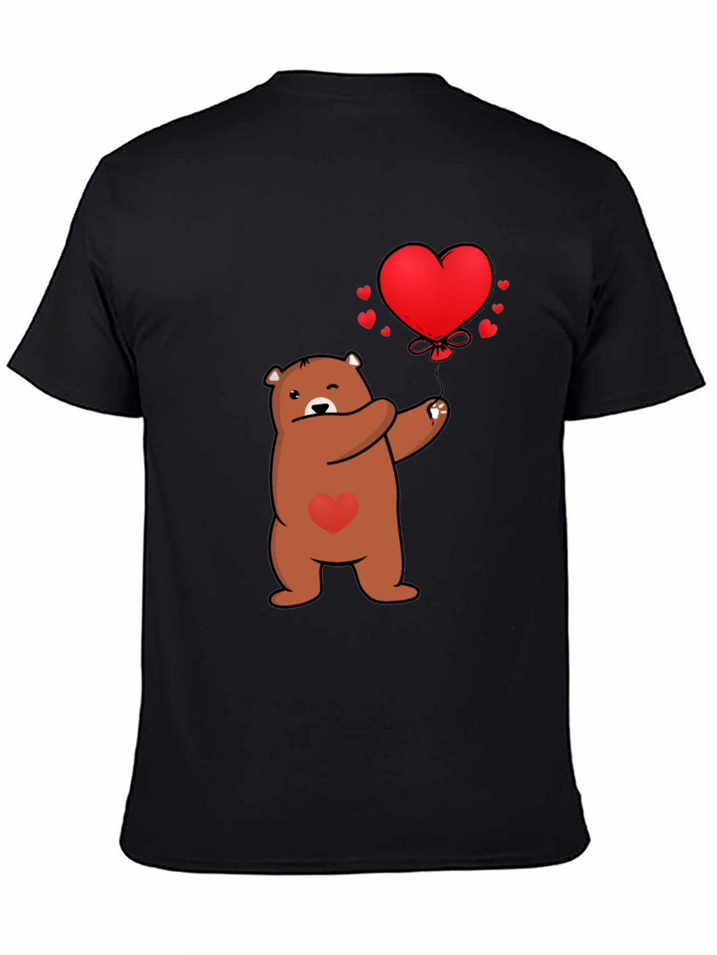 Bear with Heart Balloon Graphic Tee - Black