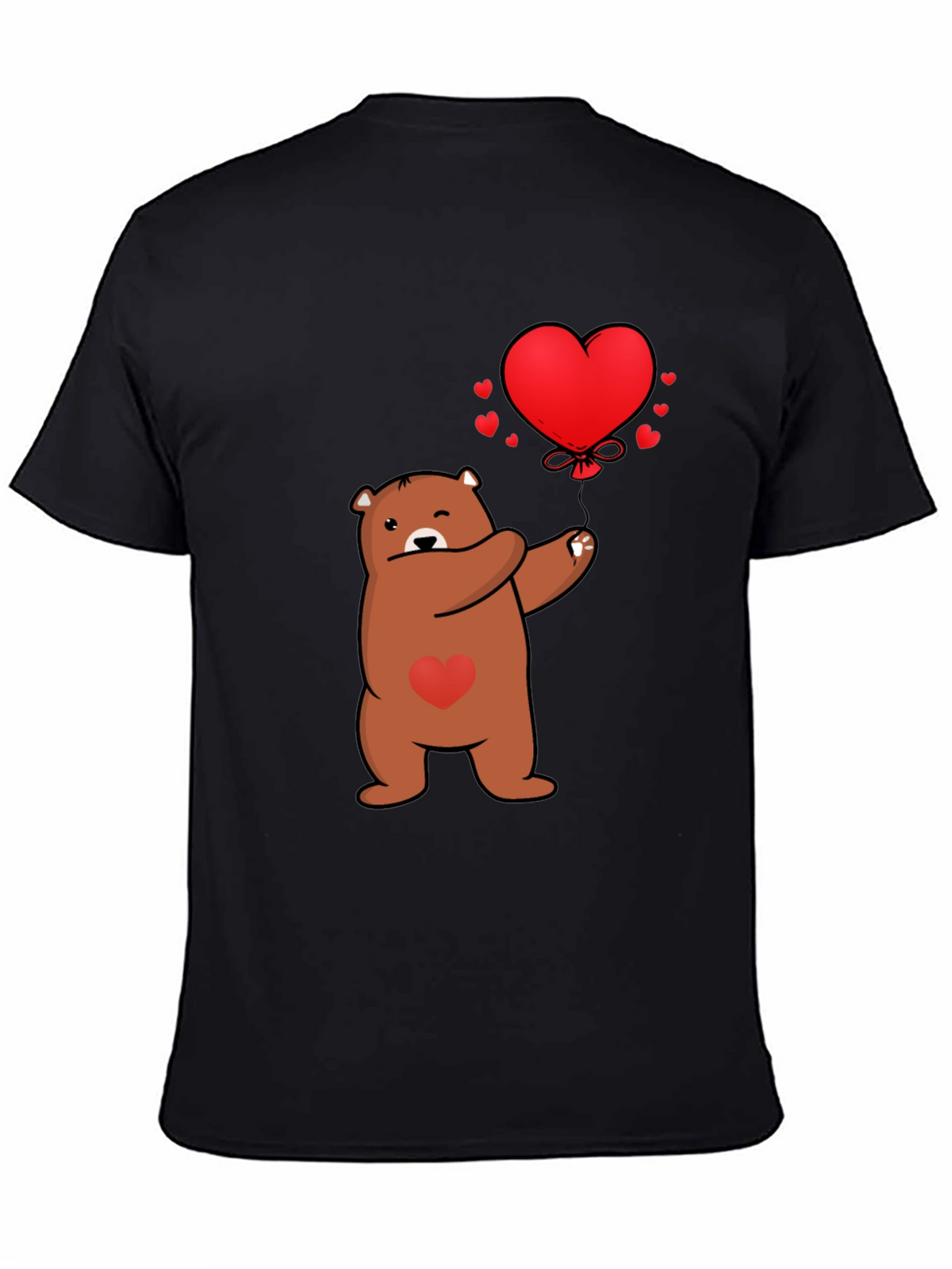 Bear with Heart Balloon Graphic Tee - Black