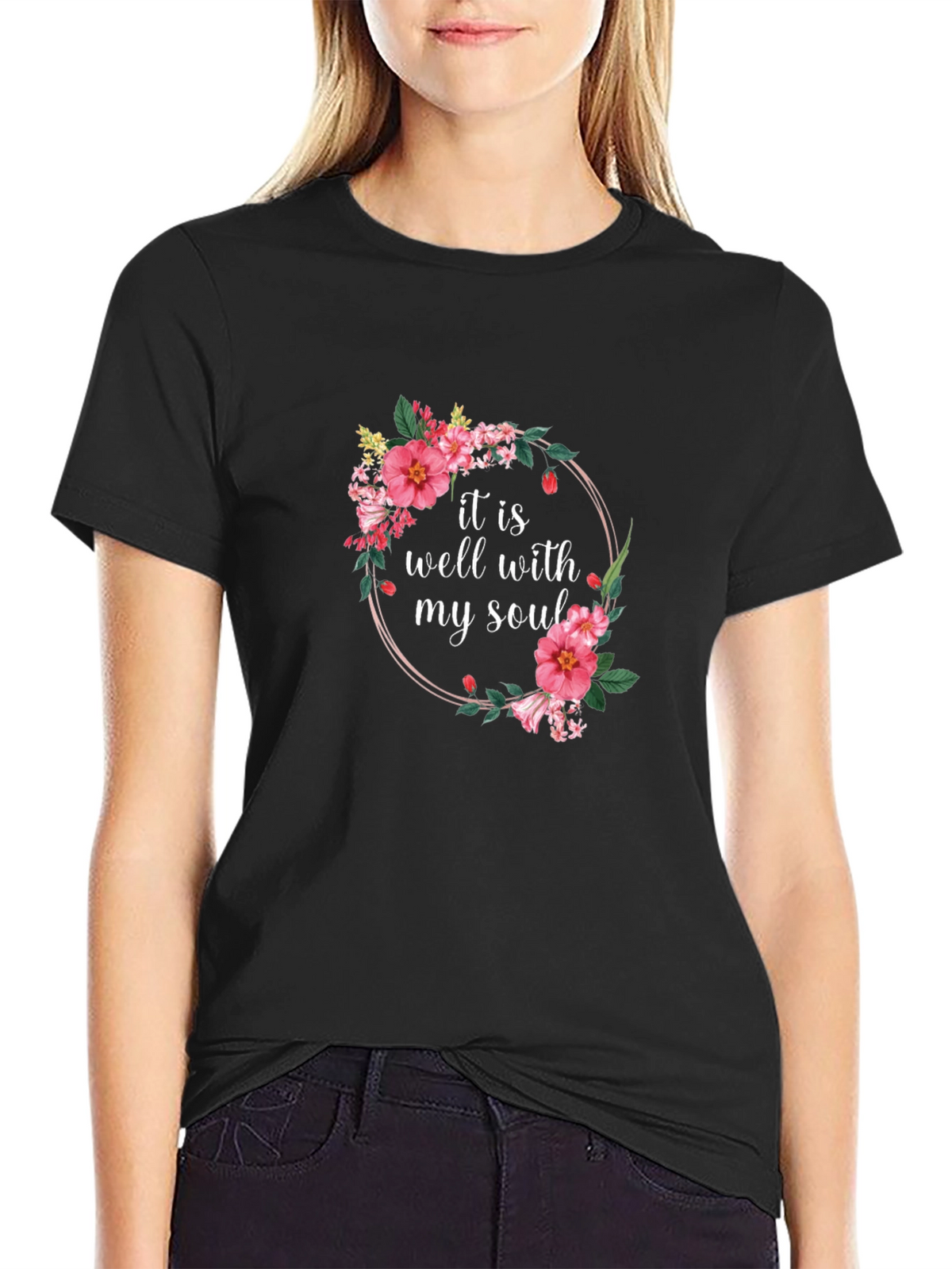 Floral It Is Well Graphic Tee - Black