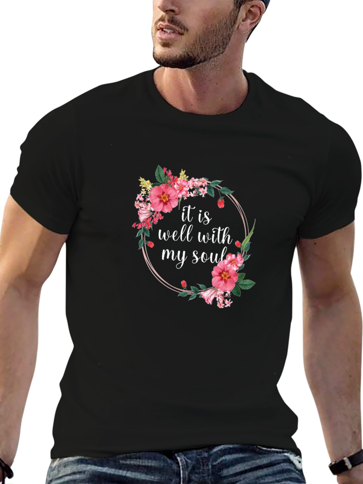Floral It Is Well Graphic Tee - Black