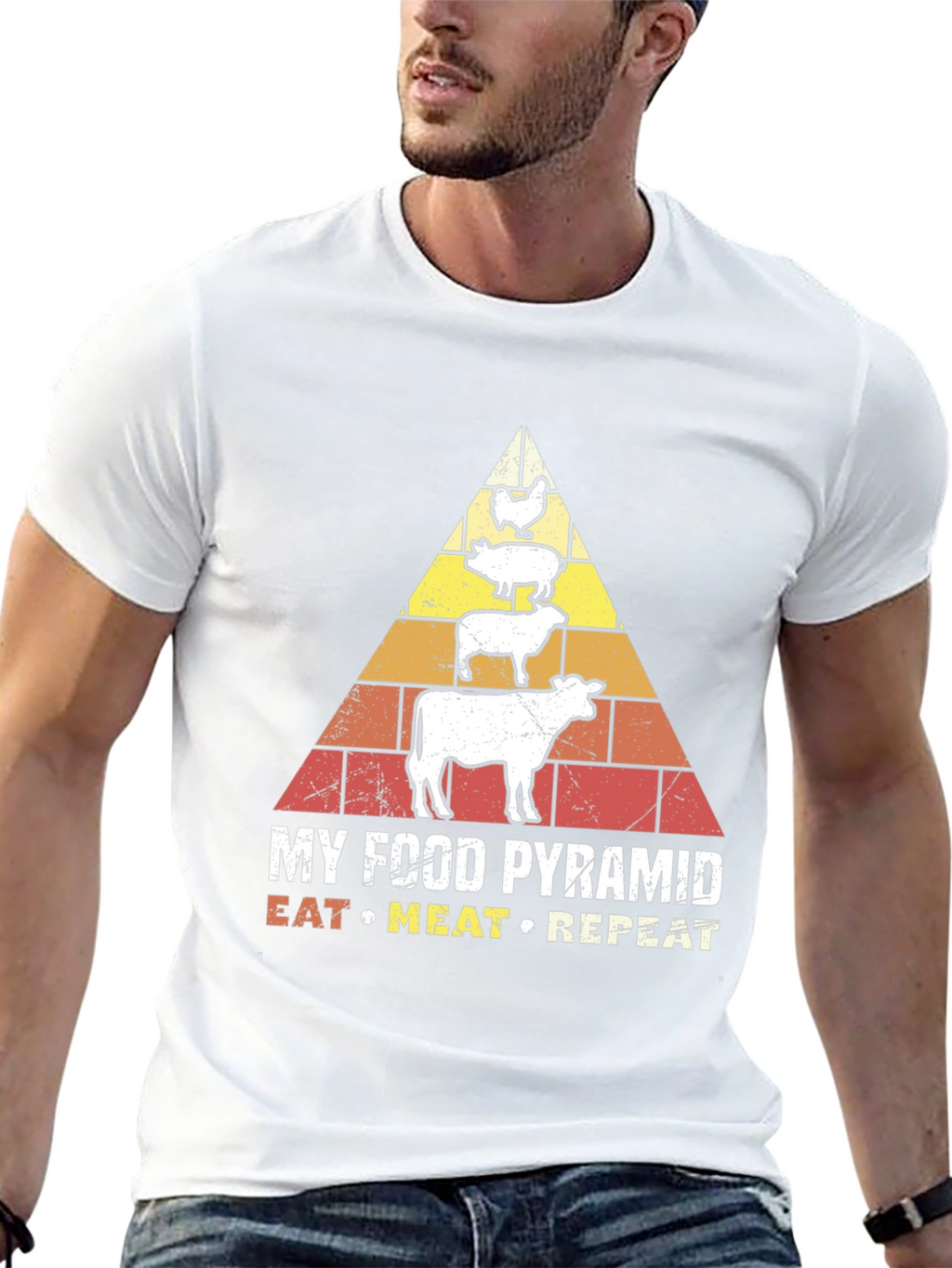 Eat Meat Repeat T-Shirt - Food Pyramid Graphic Tee