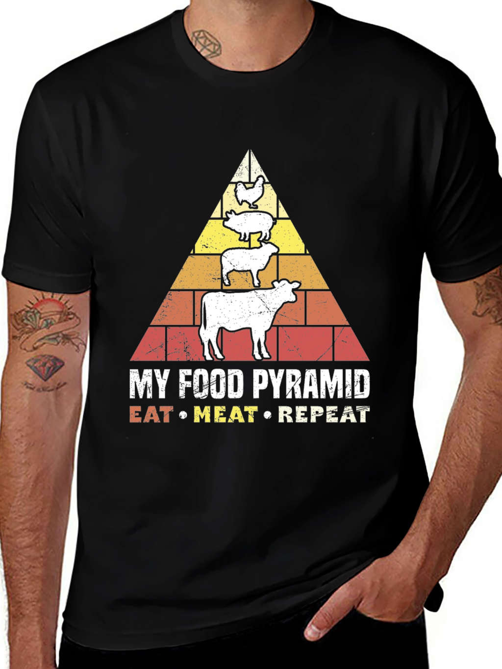 Eat Meat Repeat T-Shirt - Food Pyramid Graphic Tee