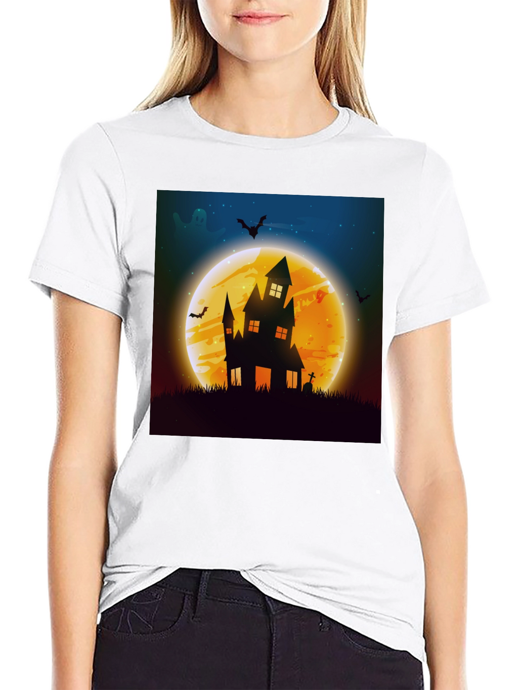 Spooky Halloween Haunted House Graphic Tee