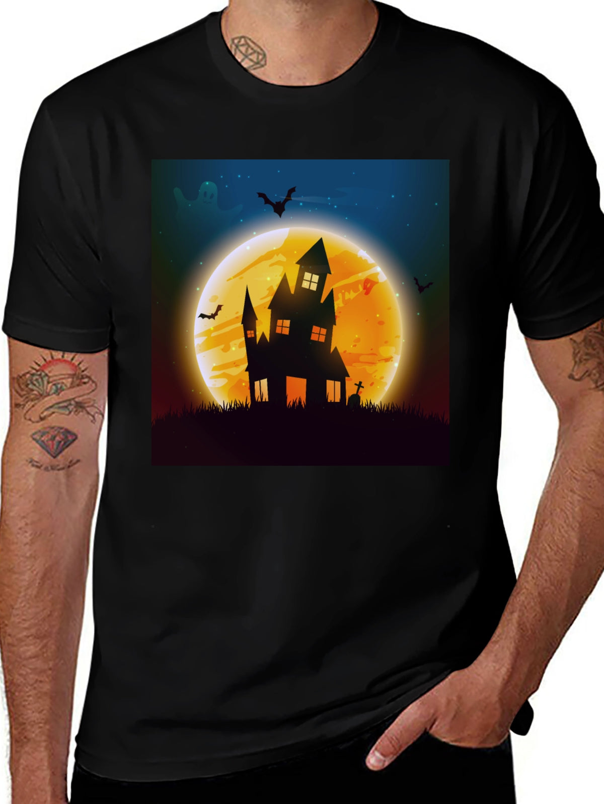 Spooky Halloween Haunted House Graphic Tee