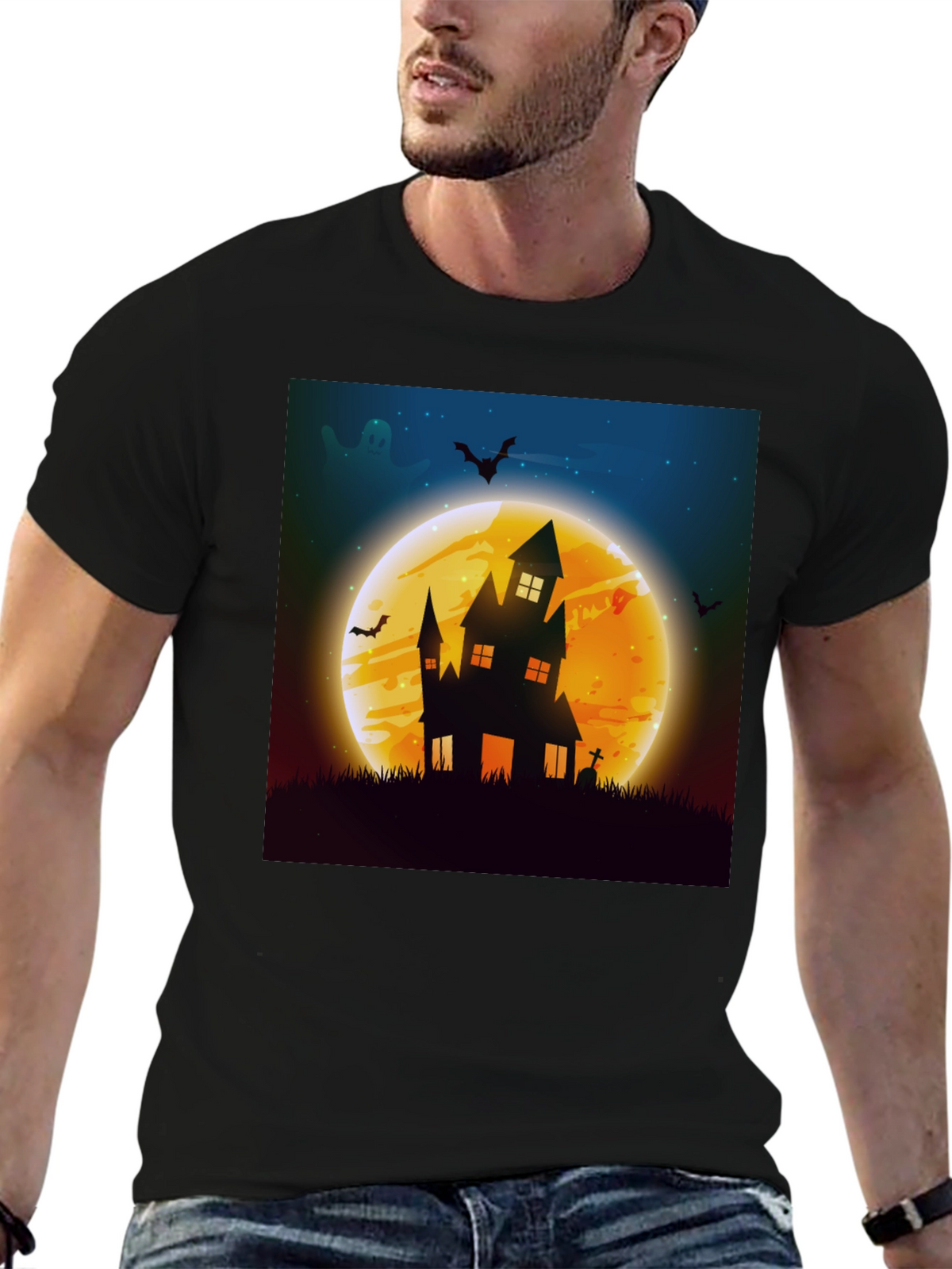 Spooky Halloween Haunted House Graphic Tee