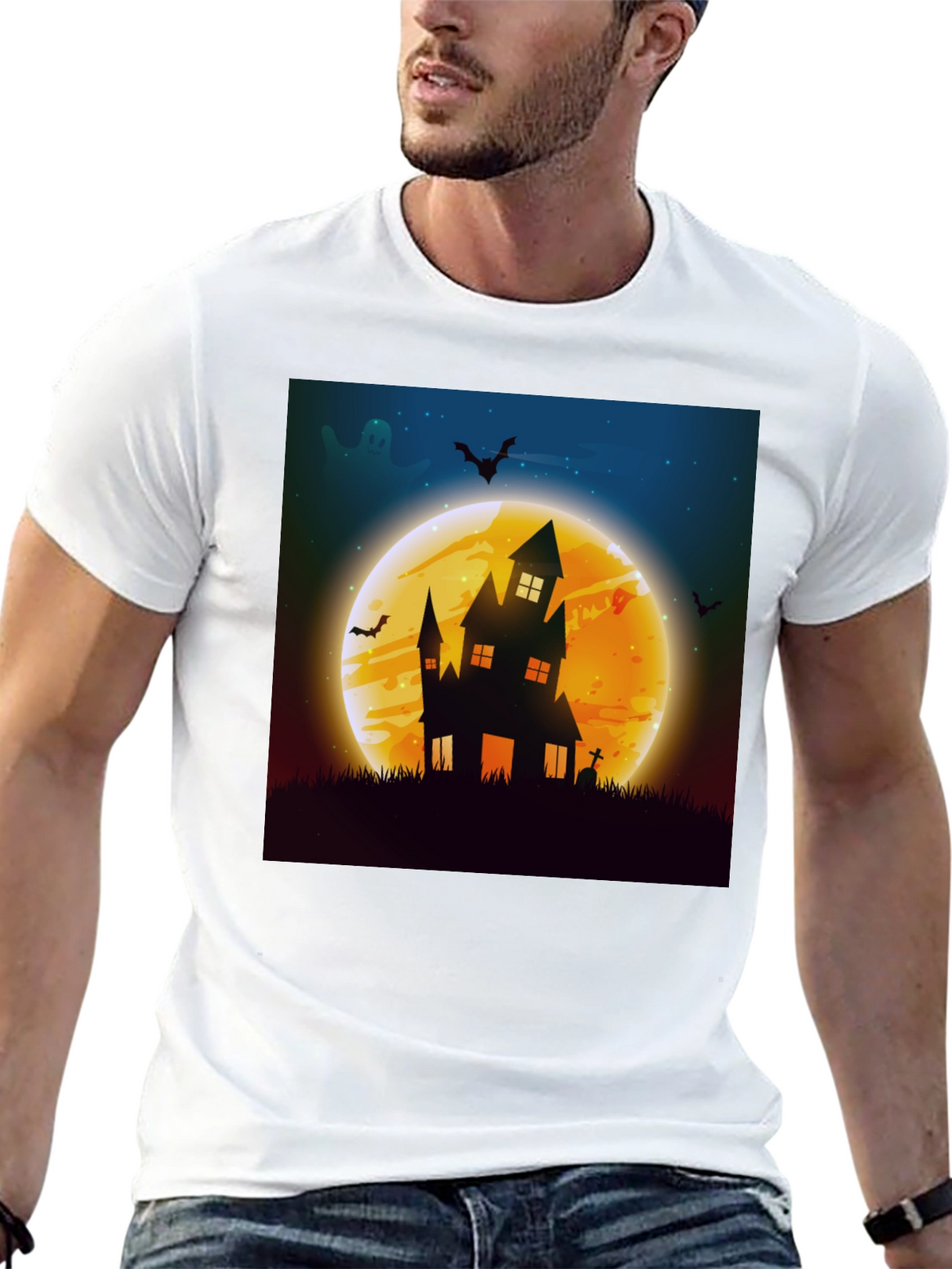 Spooky Halloween Haunted House Graphic Tee