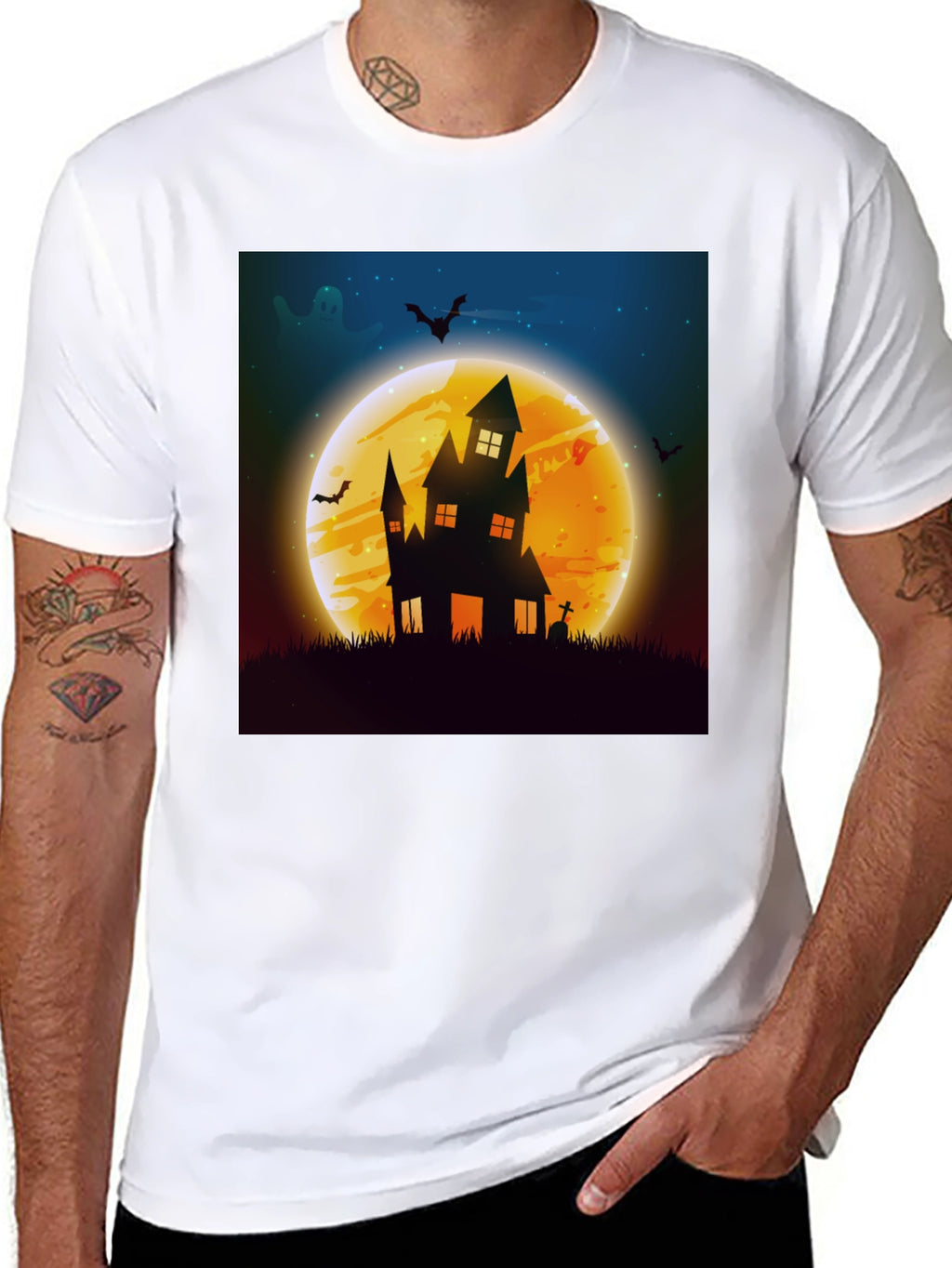 Spooky Halloween Haunted House Graphic Tee