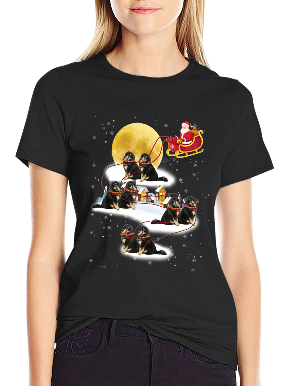 Santa Shiba Inu Sleigh T-Shirt