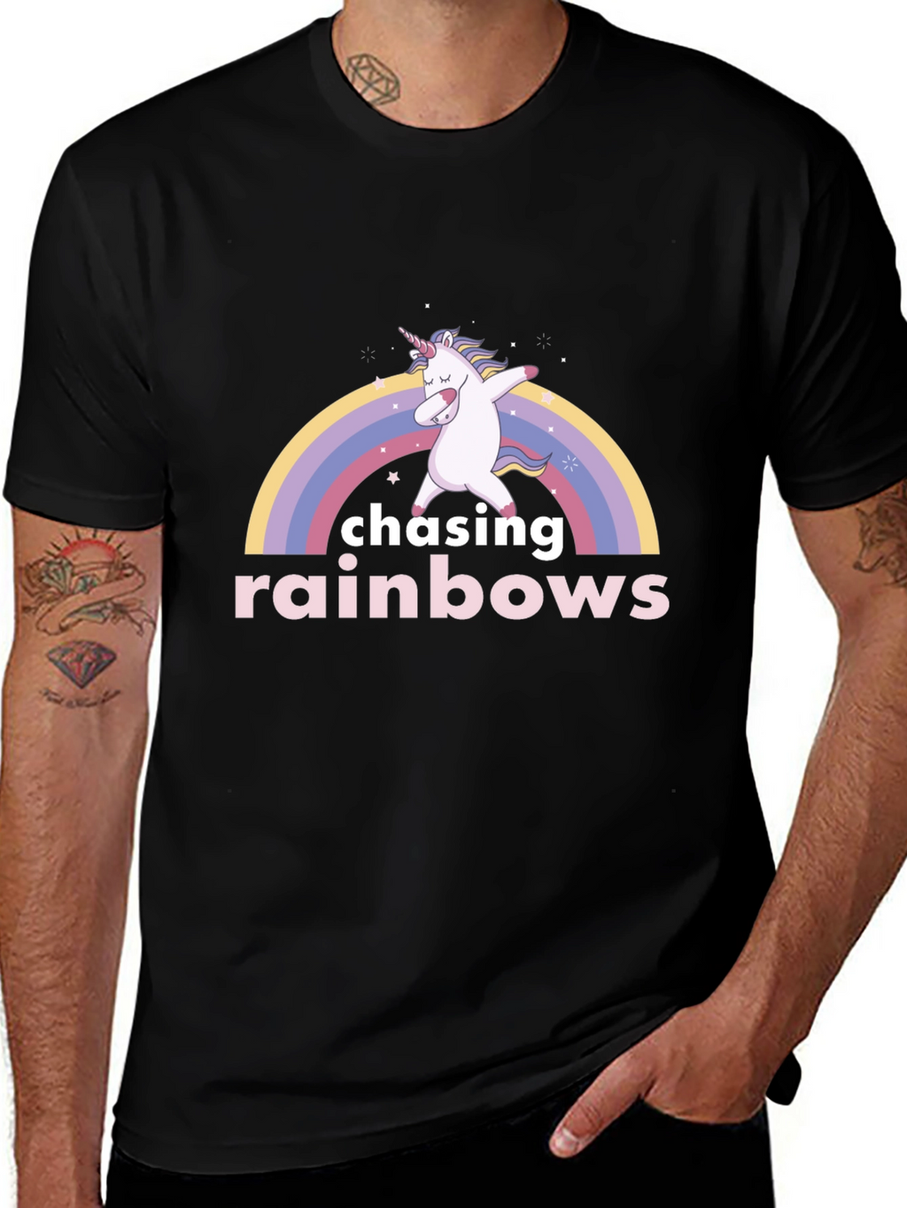 Chasing Rainbows Unicorn Dab Black T-Shirt