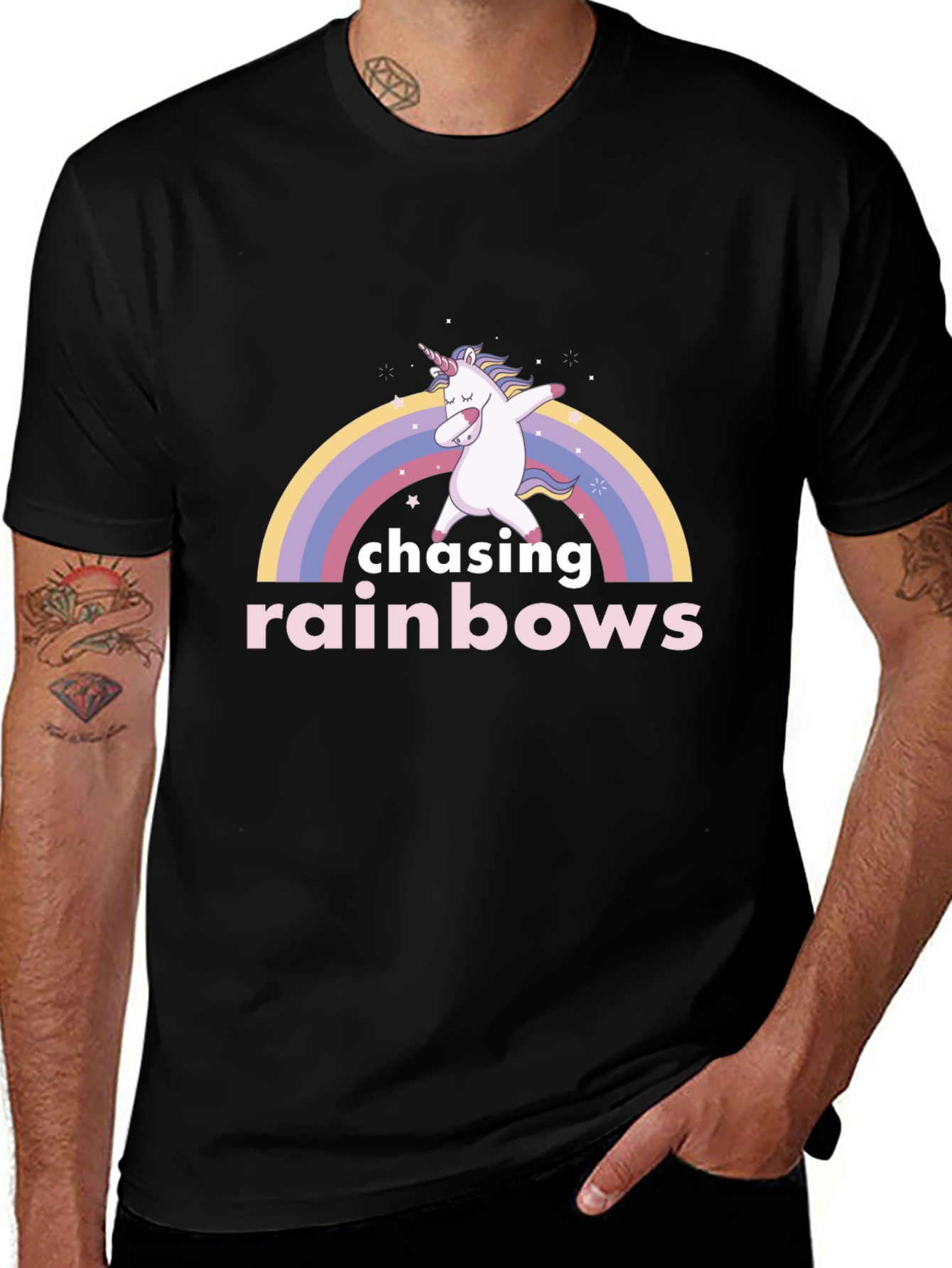 Chasing Rainbows Unicorn Dab Black T-Shirt