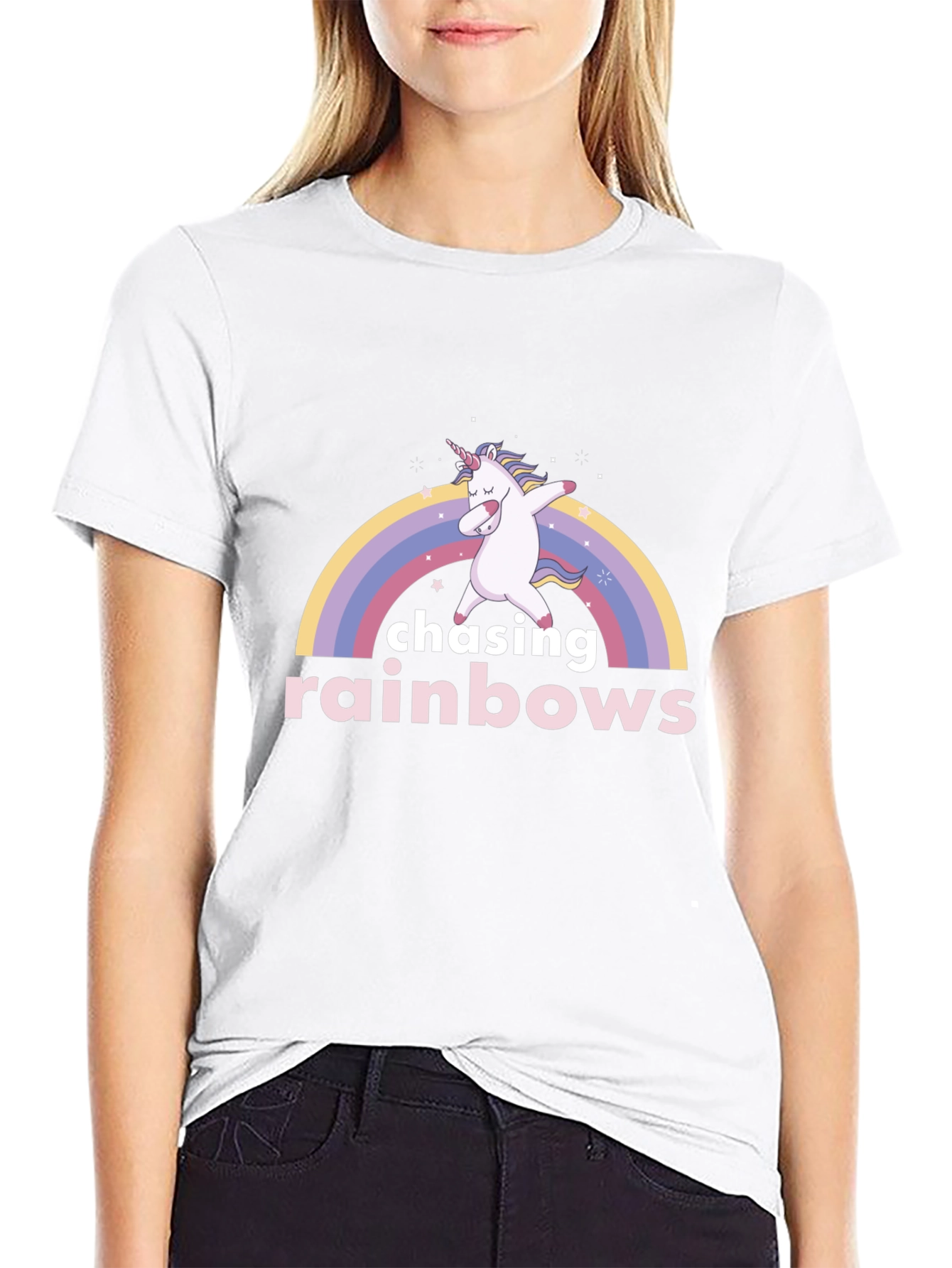 Chasing Rainbows Unicorn Dab Black T-Shirt