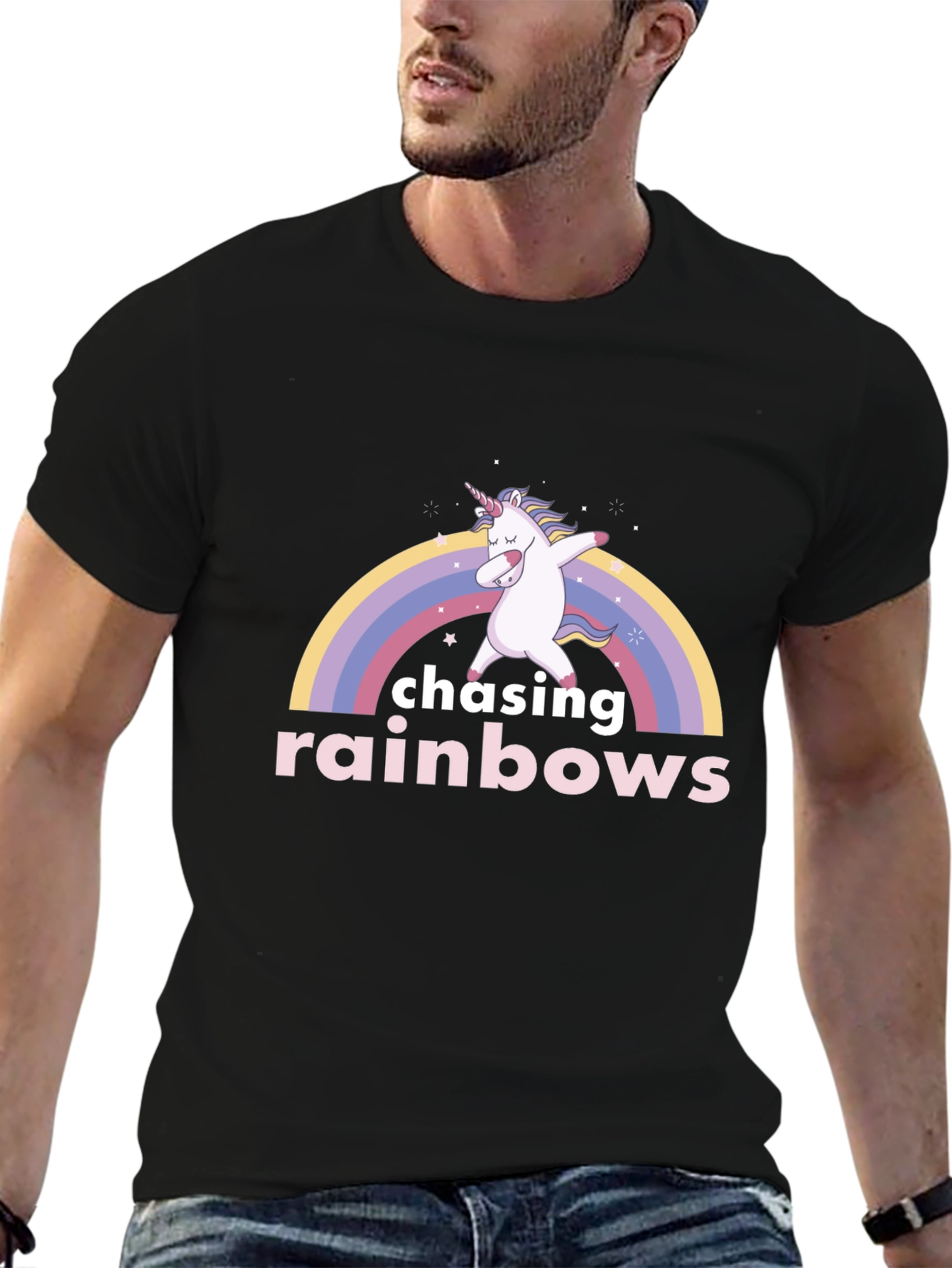 Chasing Rainbows Unicorn Dab Black T-Shirt