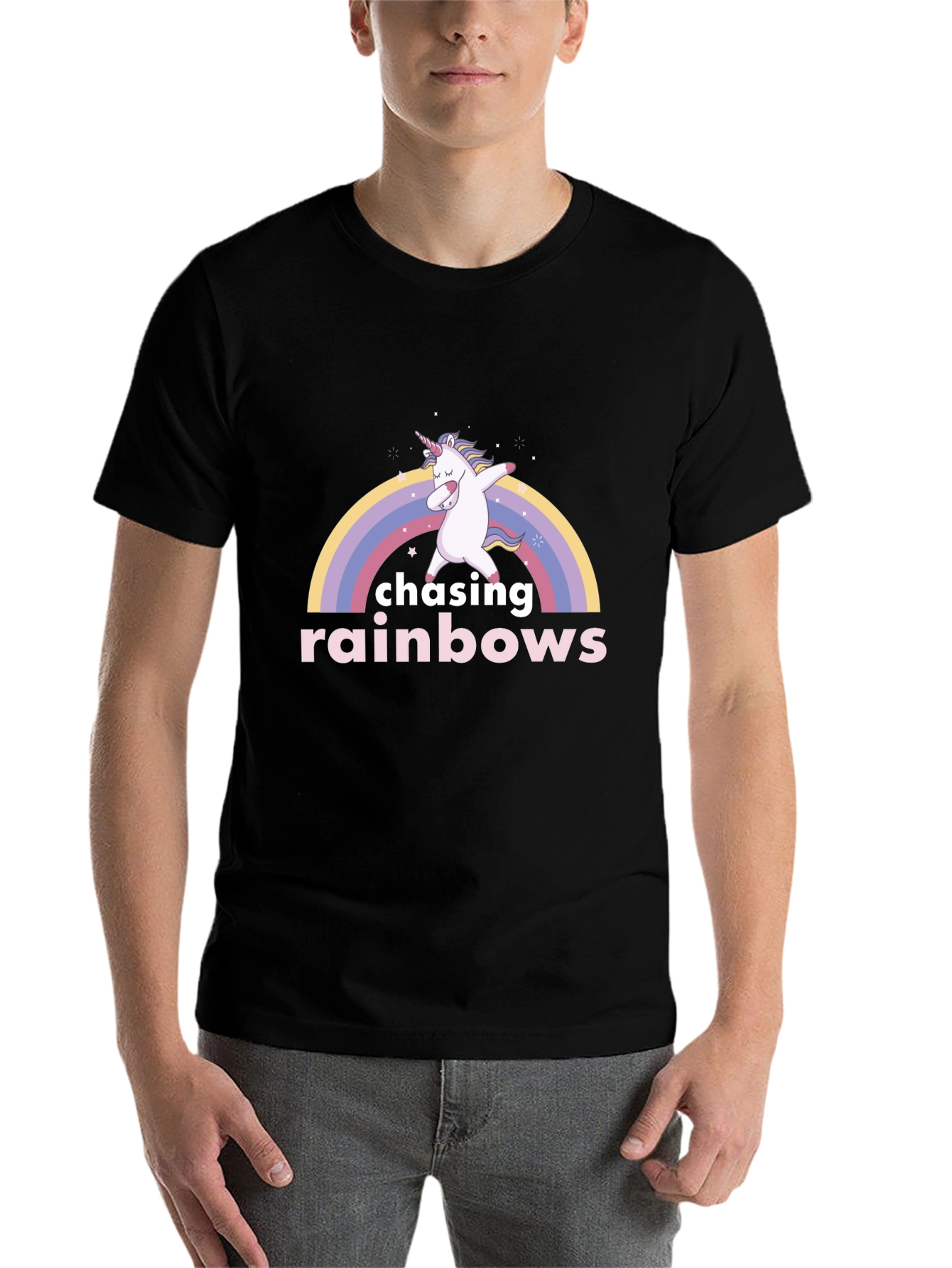 Chasing Rainbows Unicorn Dab Black T-Shirt