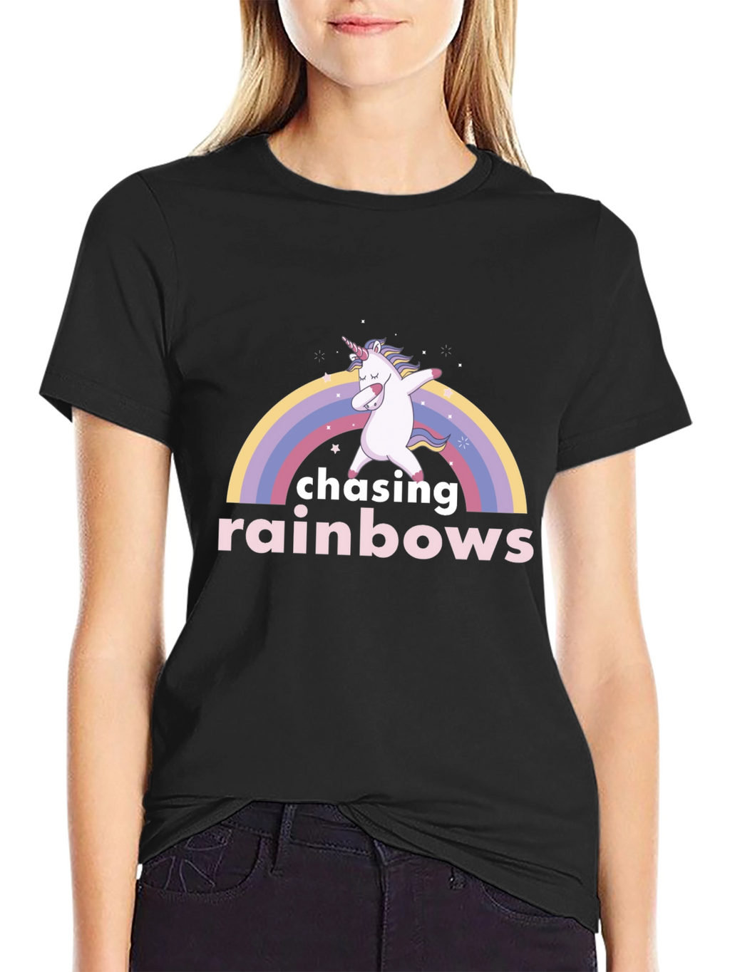 Chasing Rainbows Unicorn Dab Black T-Shirt