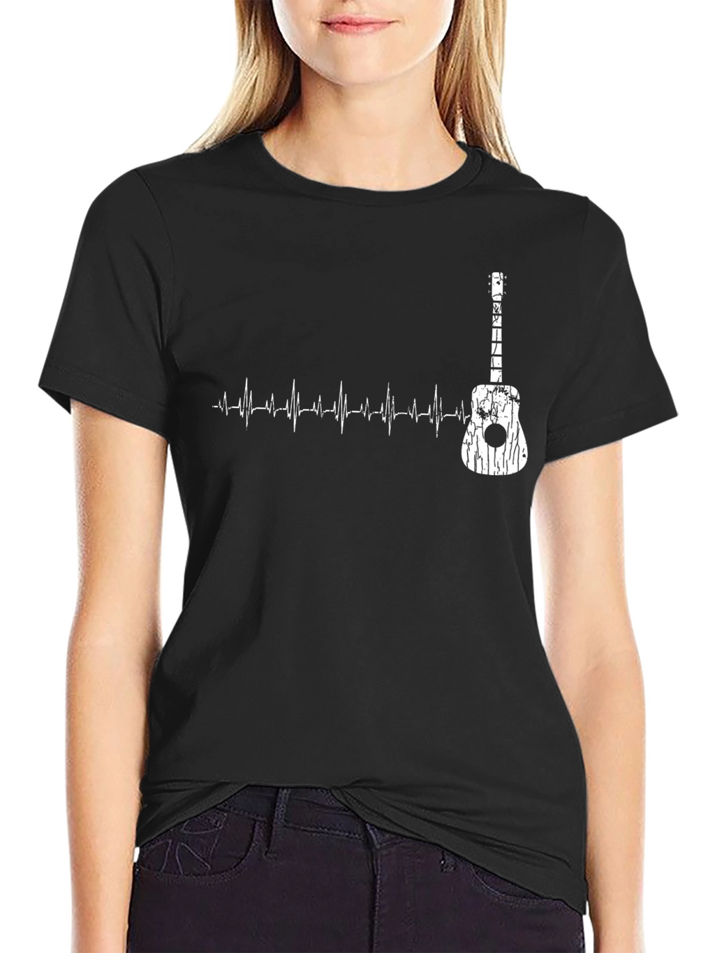Guitar Heartbeat Graphic T-Shirt - Black