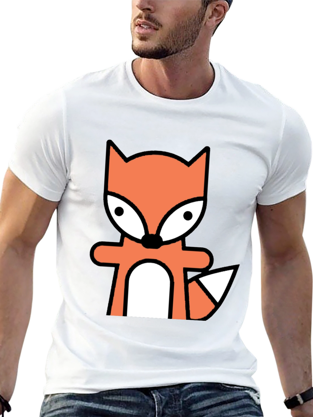 Cartoon Fox Graphic Tee - Black Cotton Blend