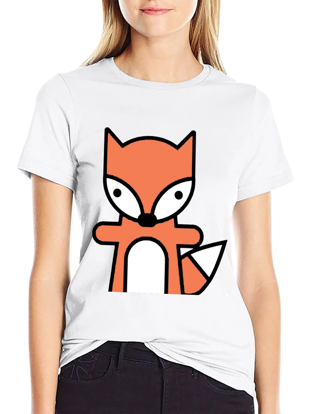 Cartoon Fox Graphic Tee - Black Cotton Blend