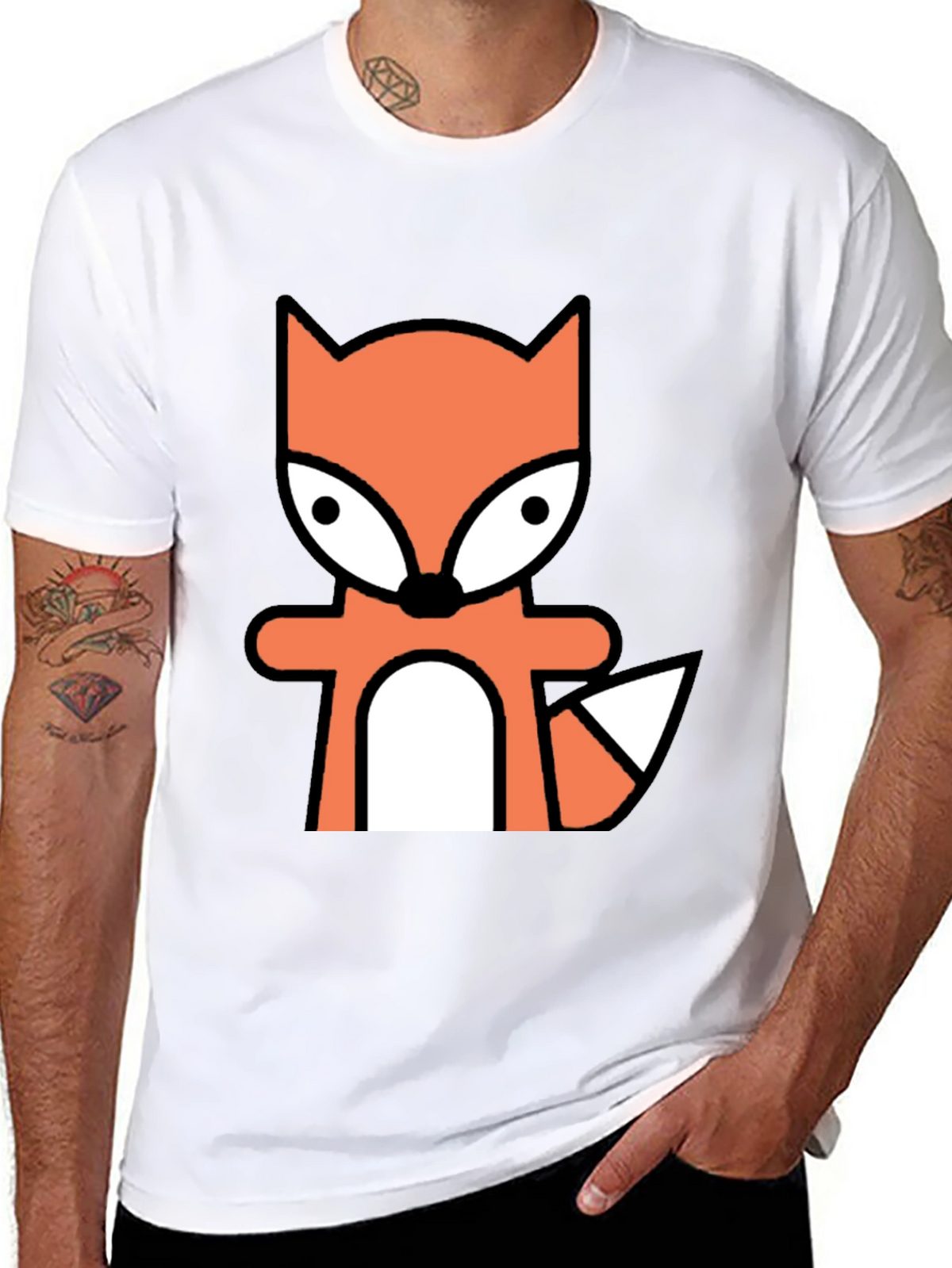 Cartoon Fox Graphic Tee - Black Cotton Blend