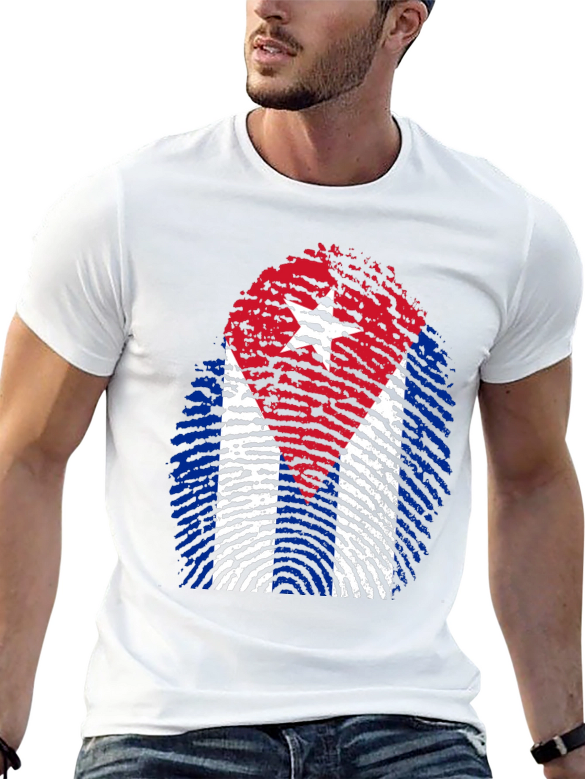 Cuba Flag Fingerprint Graphic T-Shirt