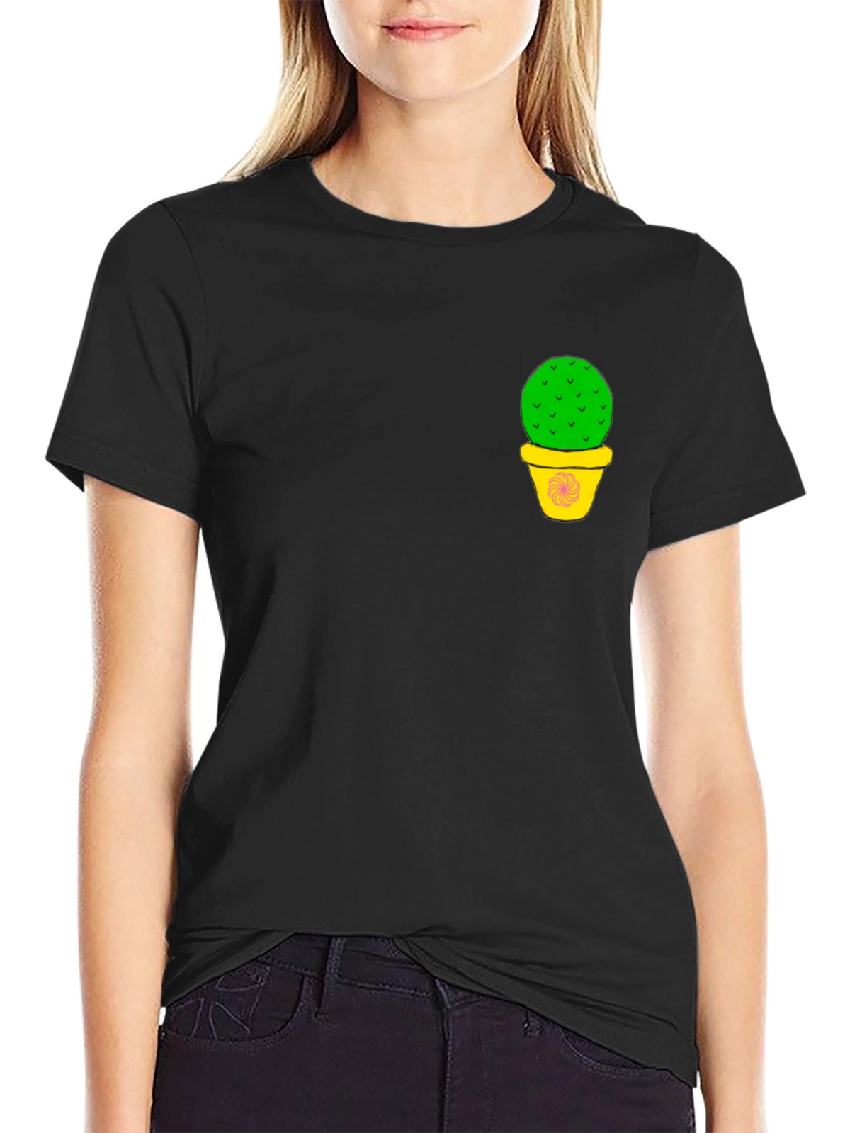 Cactus Pot Graphic Black T-Shirt