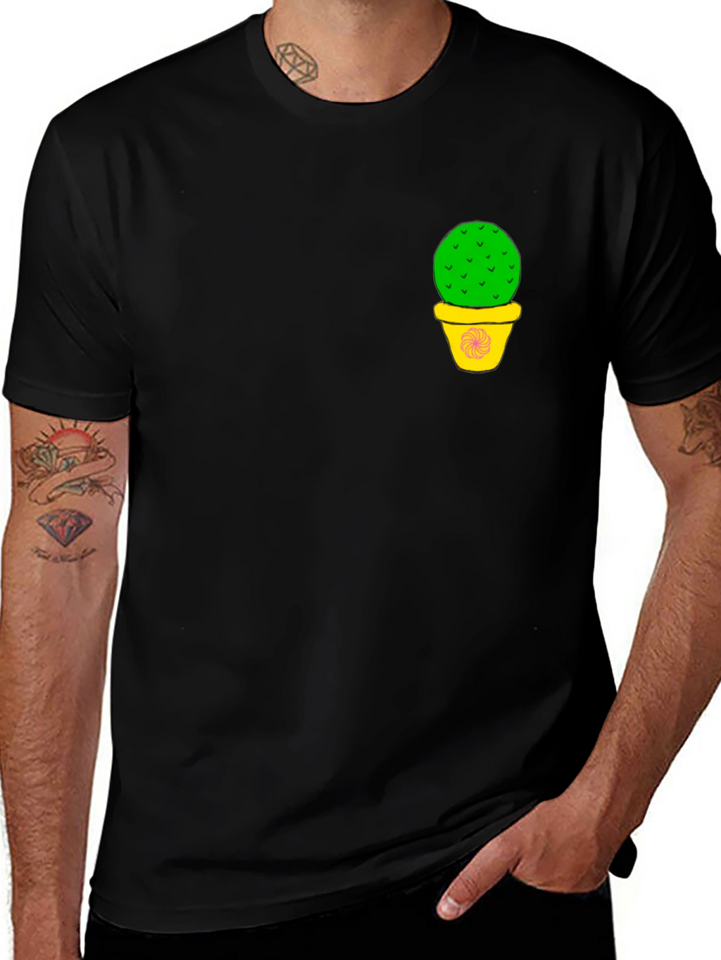 Cactus Pot Graphic Black T-Shirt