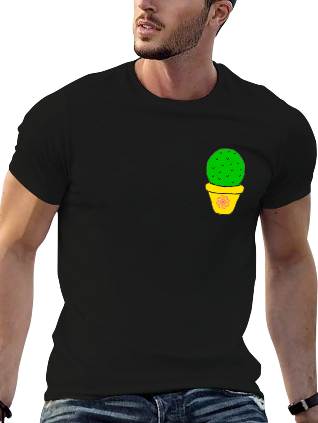 Cactus Pot Graphic Black T-Shirt