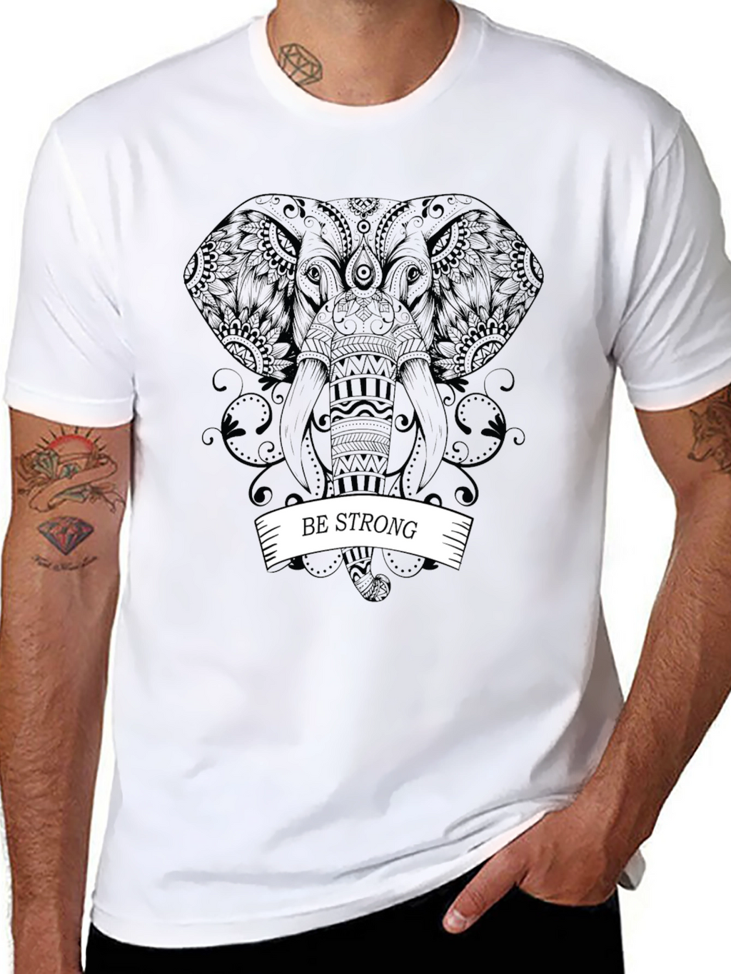 Be Strong Elephant Graphic Tee - Black