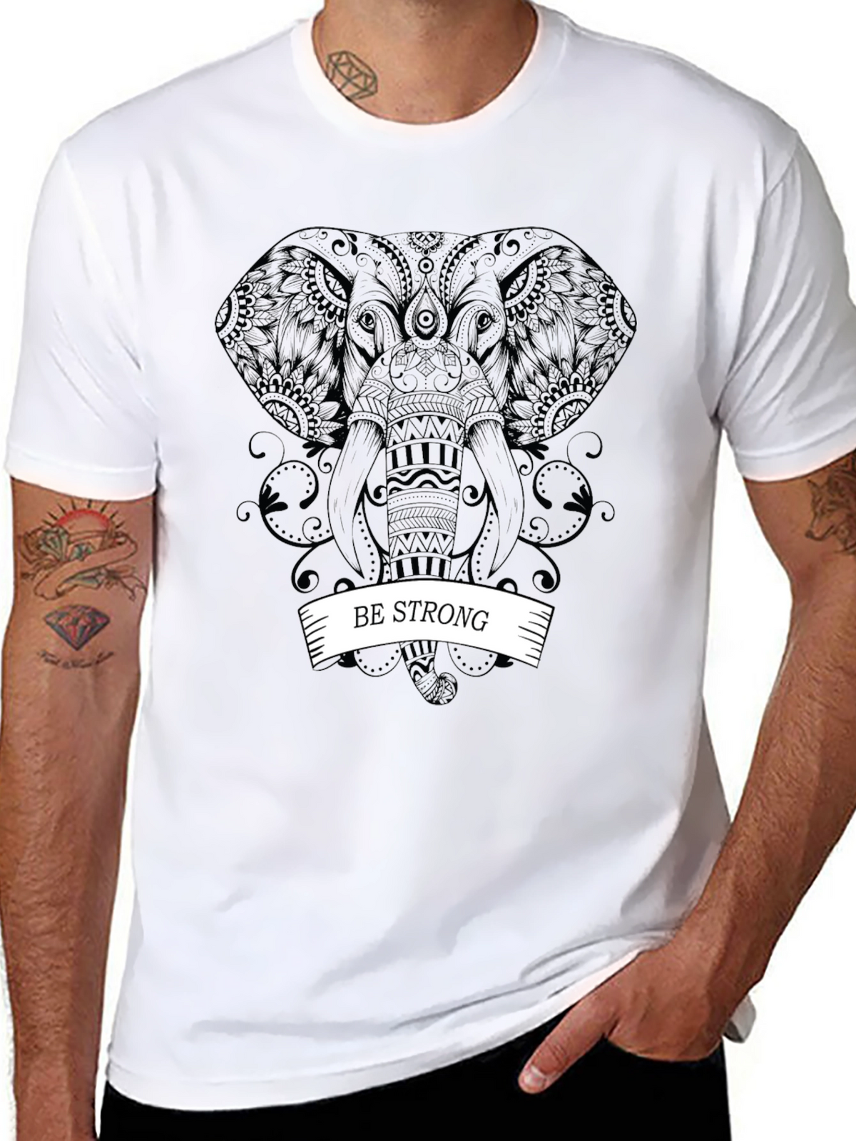 Be Strong Elephant Graphic Tee - Black