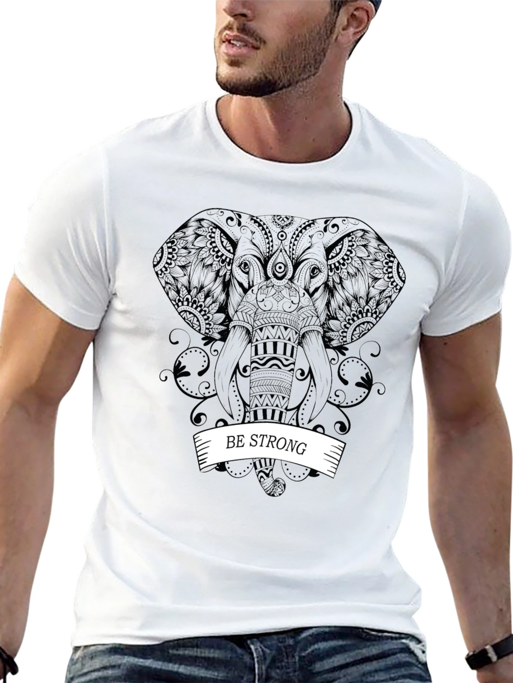 Be Strong Elephant Graphic Tee - Black