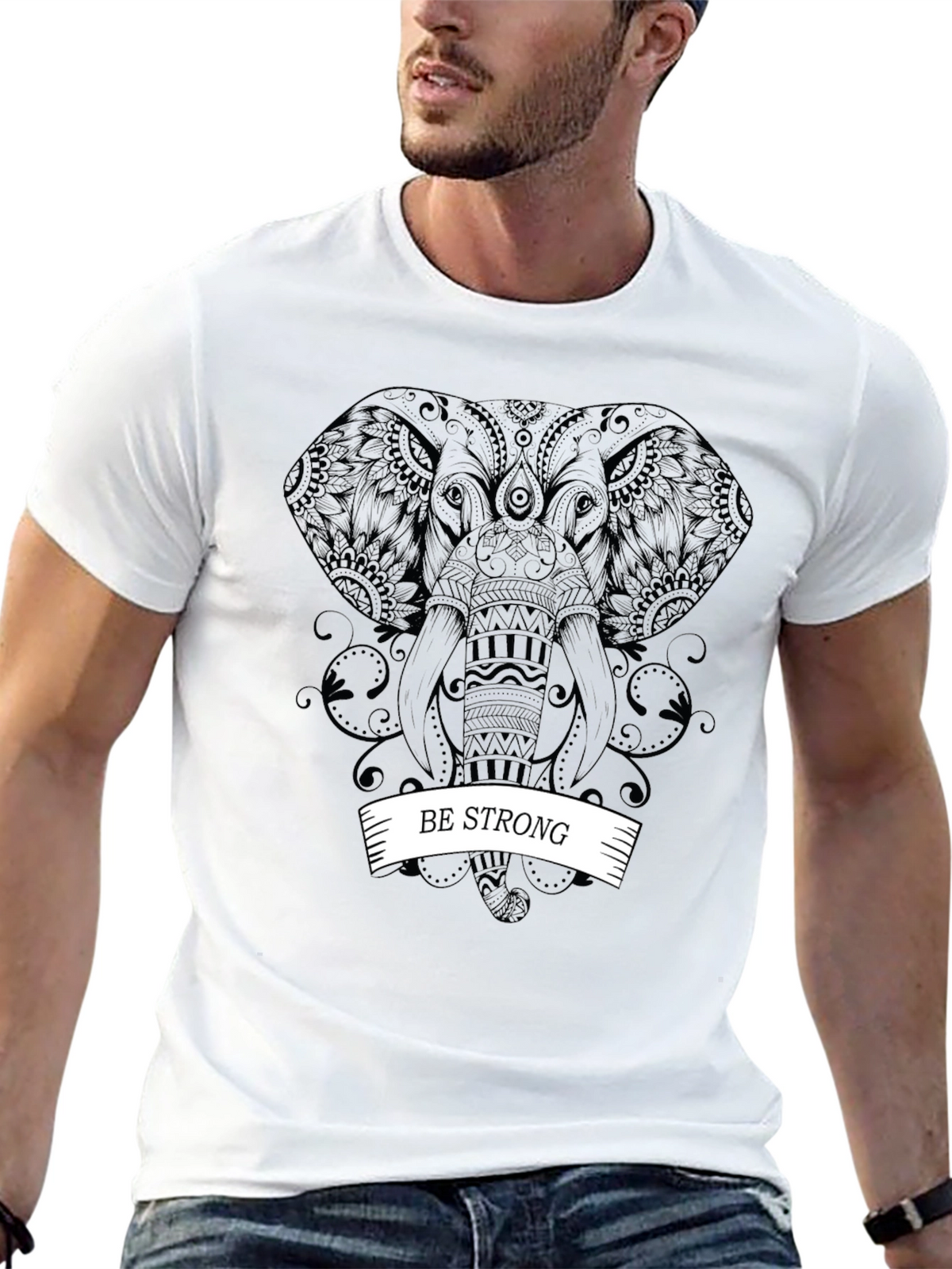 Be Strong Elephant Graphic Tee - Black
