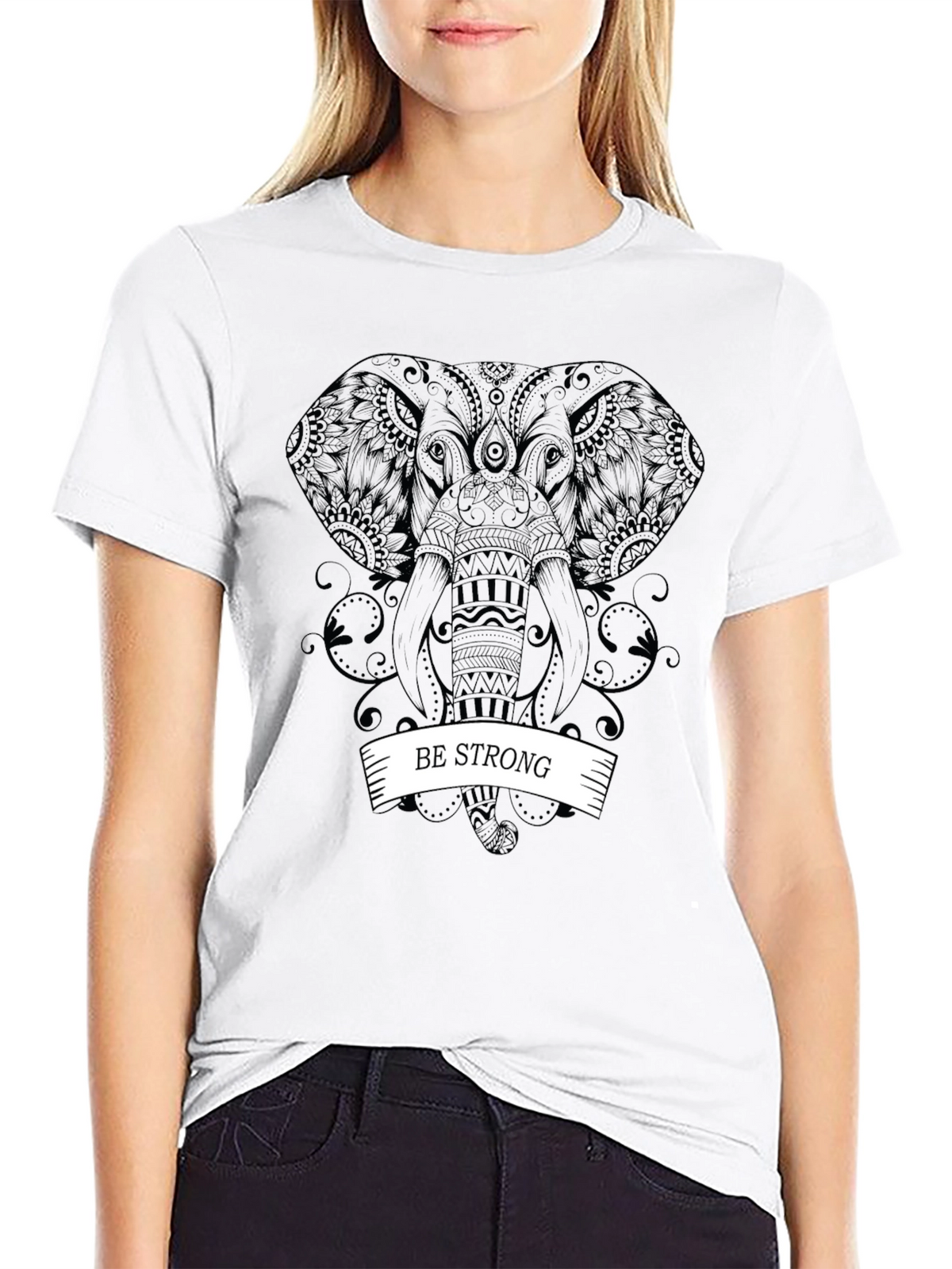 Be Strong Elephant Graphic Tee - Black