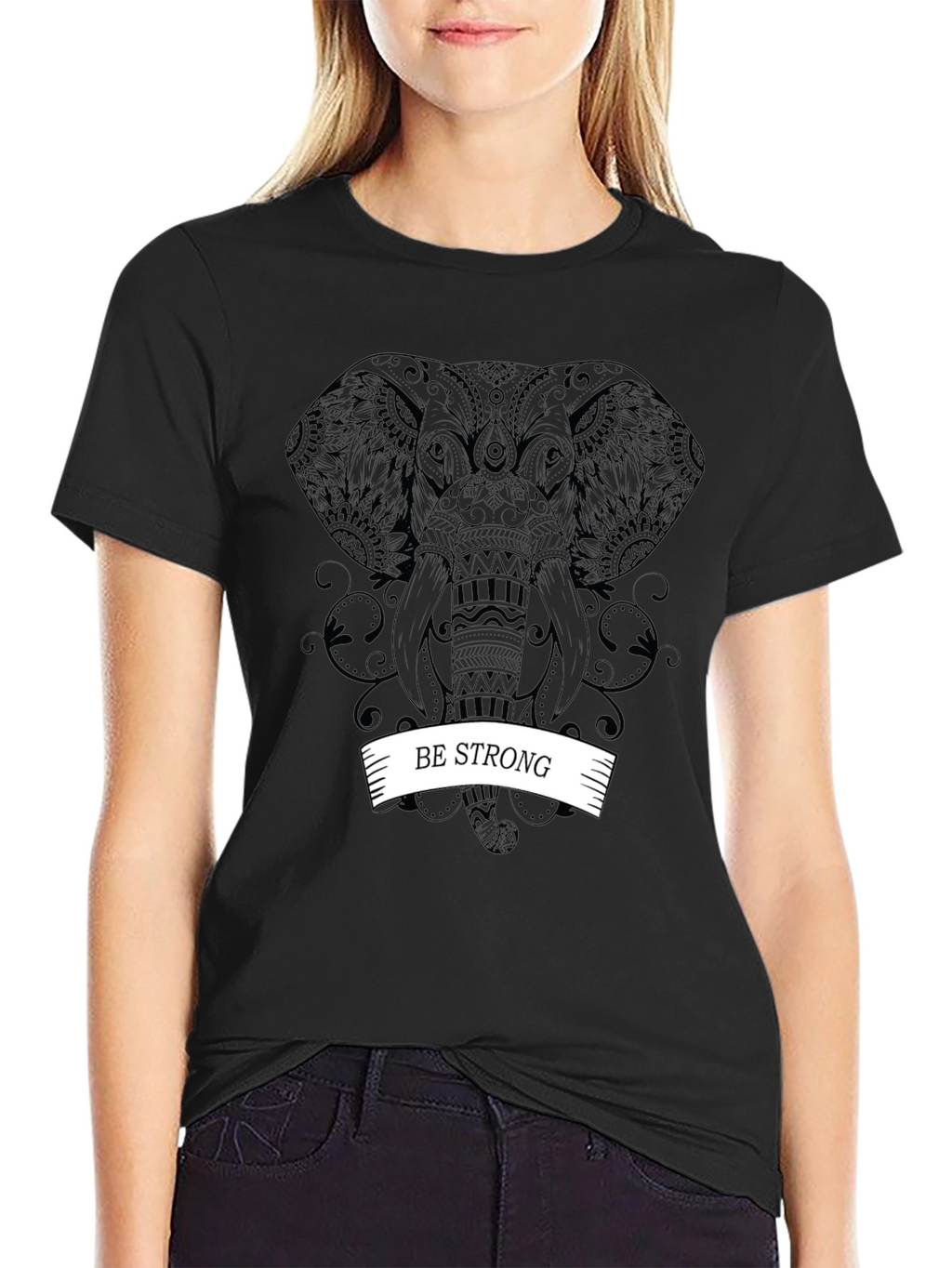 Be Strong Elephant Graphic Tee - Black